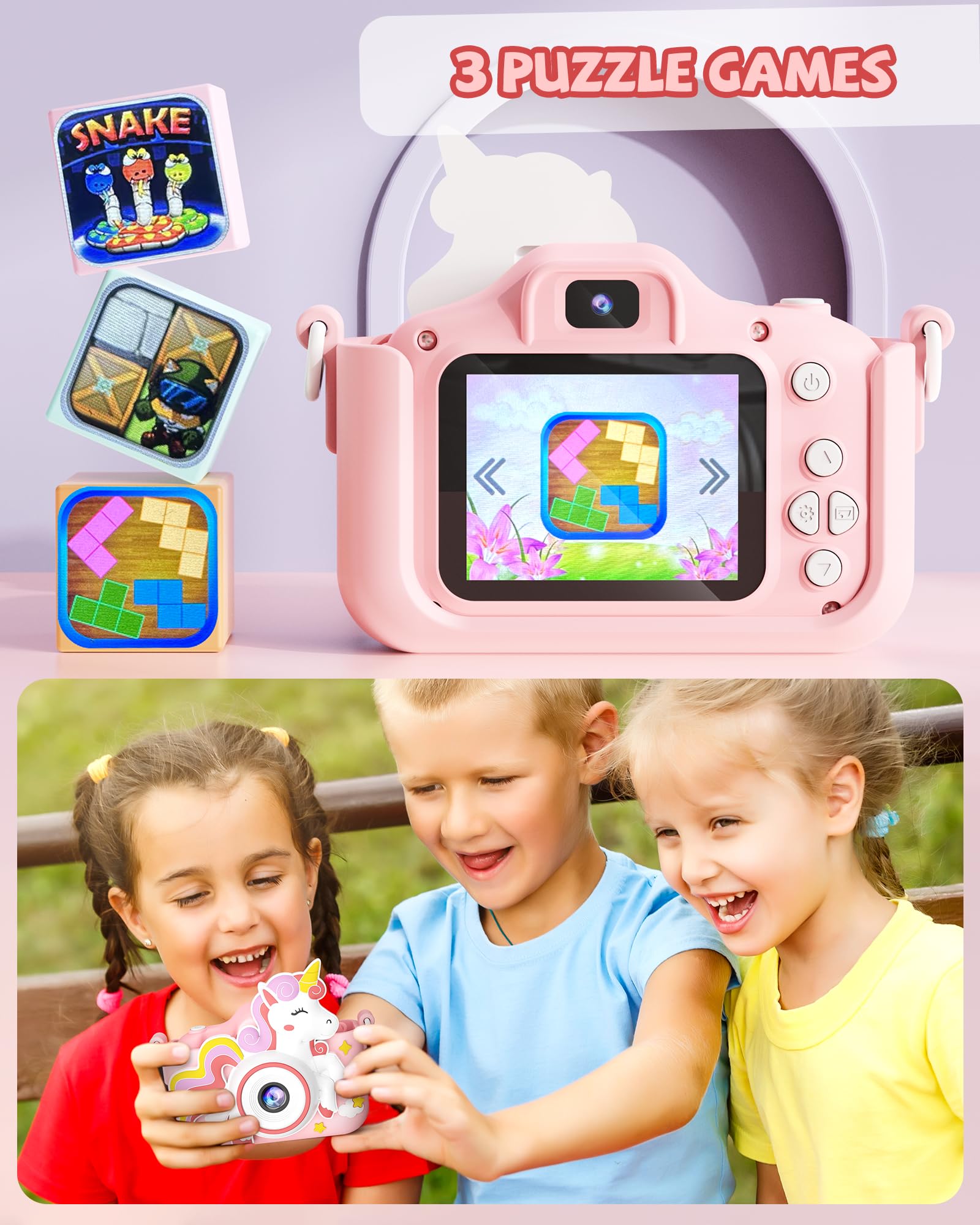 Foto 6 | Cámara Kikapabi Unicorn Kids Selfie 1080p Con Tarjeta Sd De 32 Gb Para Niños De 3 A 10 Años - Venta Internacional.