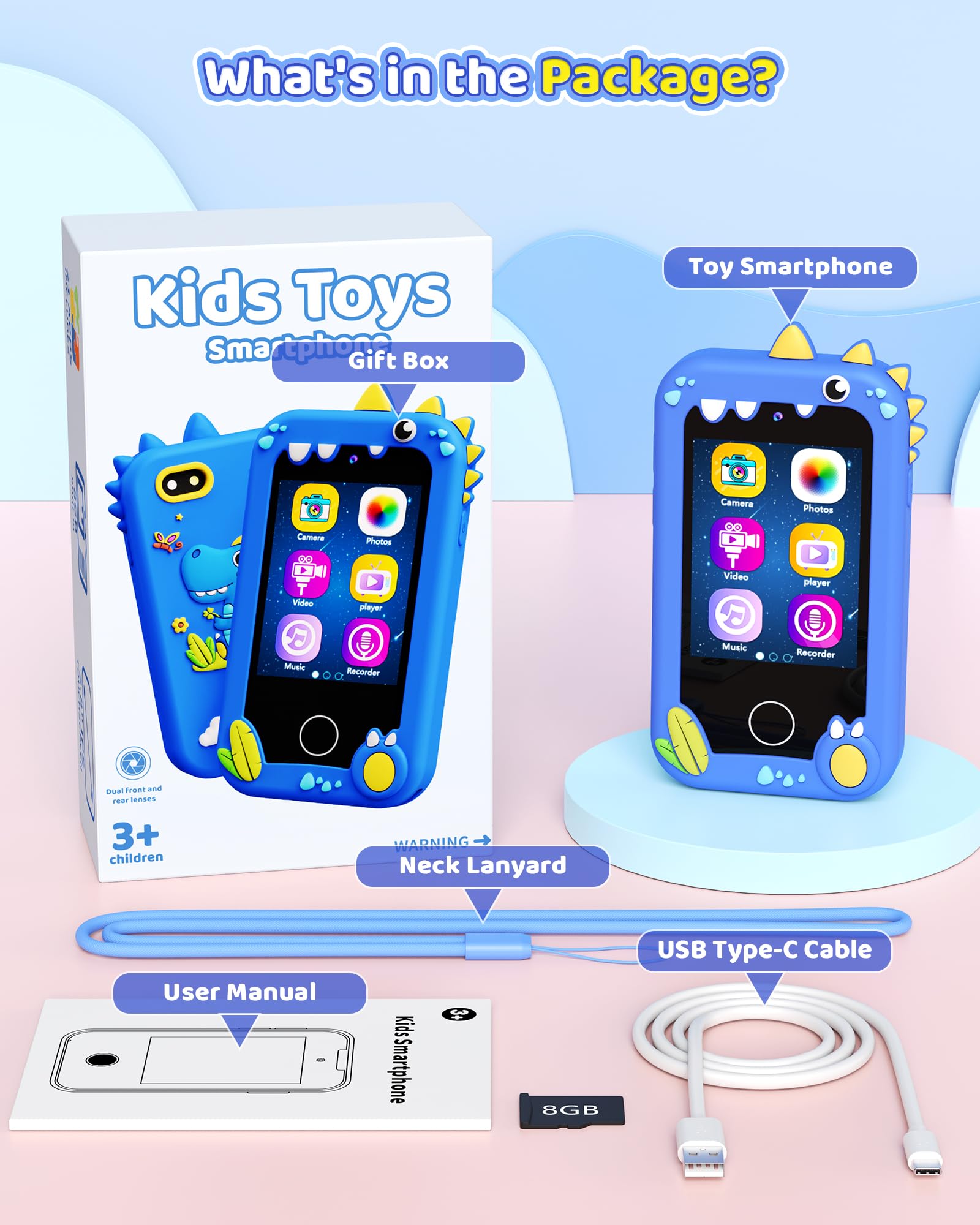 Foto 7 | Smartphone De Juguete Kikapabi Para Niños De 3 A 8 Años Con Música Sd De 8 Gb - Venta Internacional.