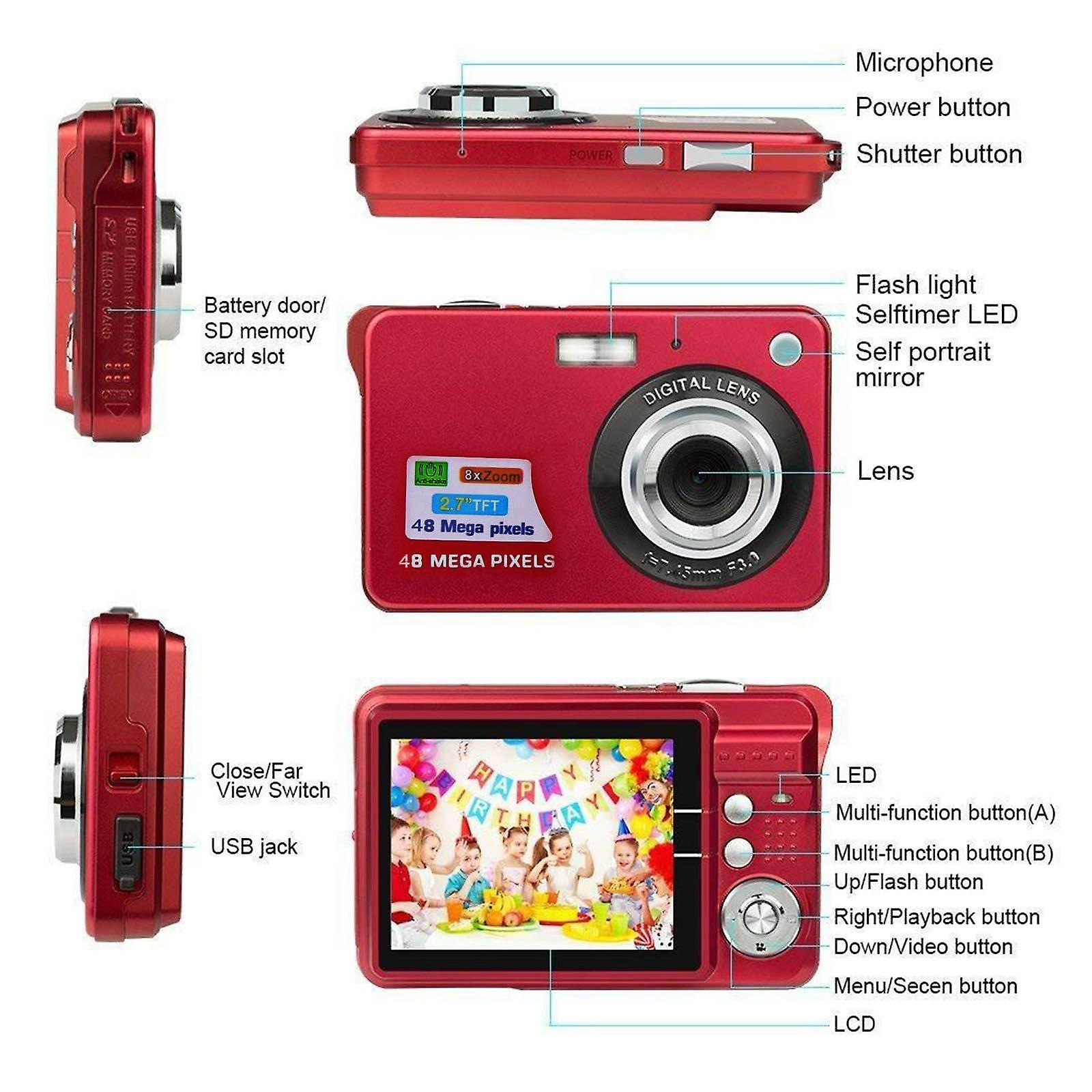Foto 4 | Cámara Digital Huoguo 18mp Zoom 8x Pantalla De 2.7 Pulgadas 720p - Venta Internacional.