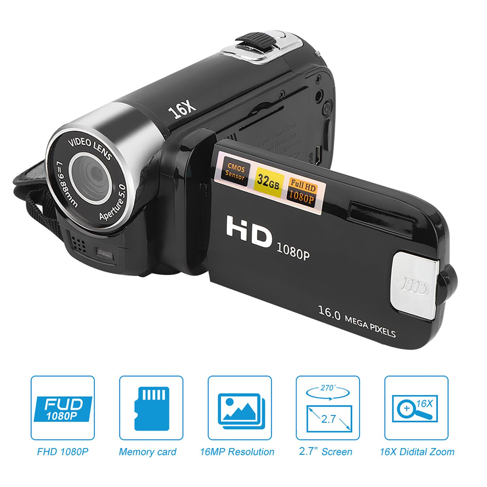 Foto 2 | Videocámara Digital Ashata Dh 90 De 16 Mp Con Zoom 16x Con Pantalla De 2,7 Pulgadas - Venta Internacional.
