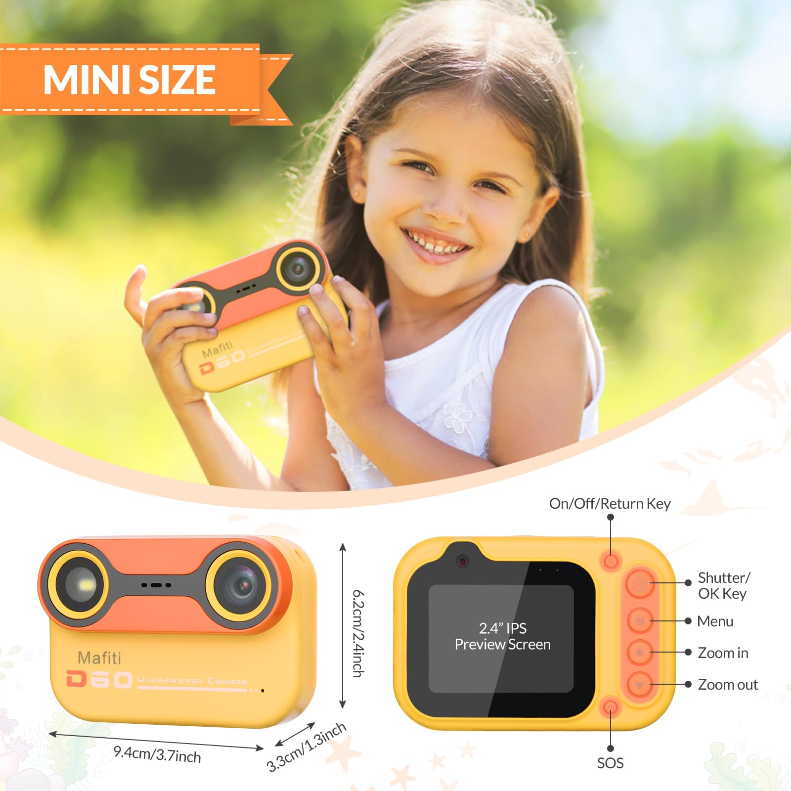 Foto 6 pulgar | Cámara Digital Impermeable Mafiti Kids De 48 Mp 1080p Con Tarjeta De 32 Gb - Venta Internacional.