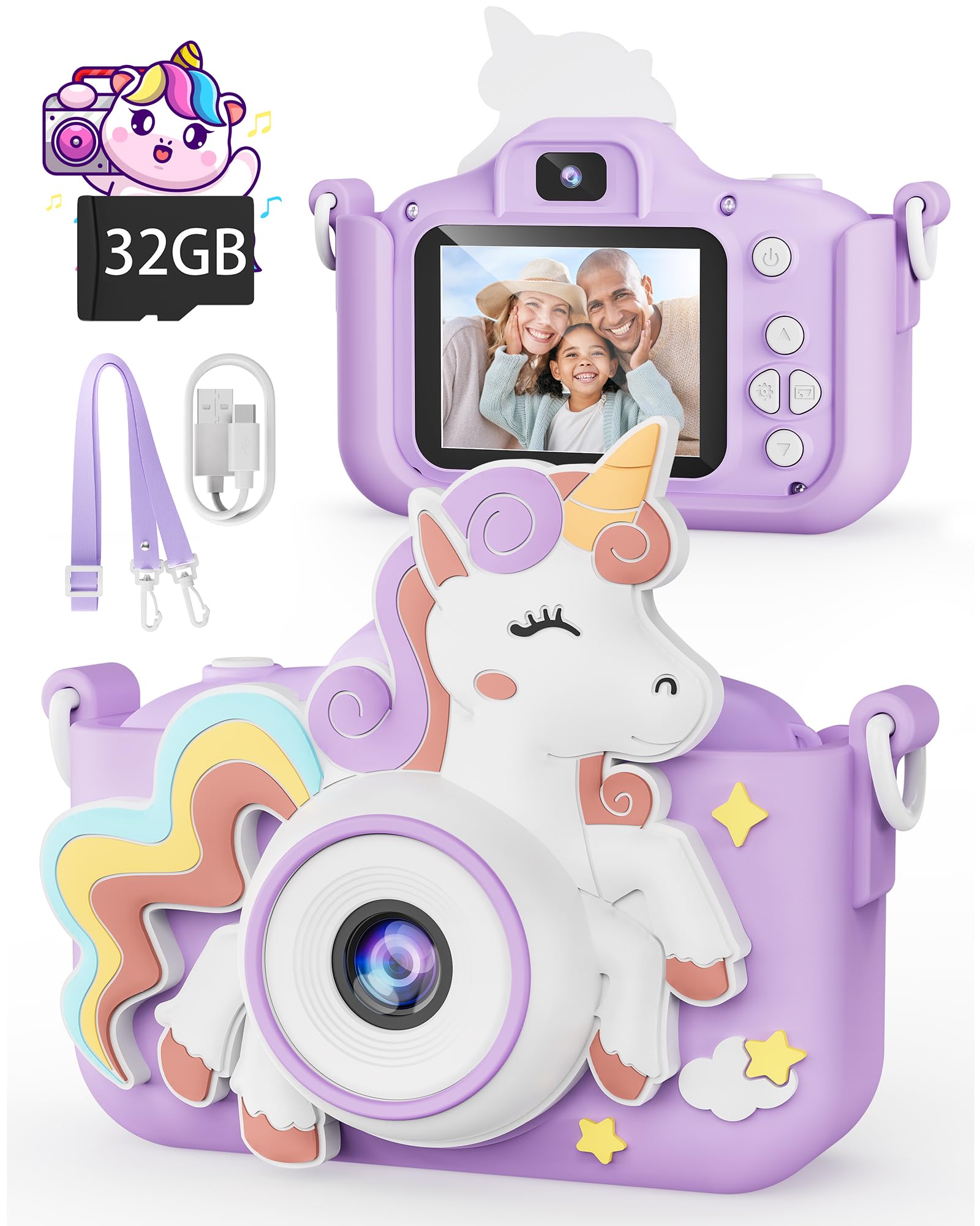 Foto 2 pulgar | Cámara Kikapabi Kids Unicorn Con Tarjeta Sd De 32 Gb Para Niños De 3 A 8 Años - Venta Internacional.