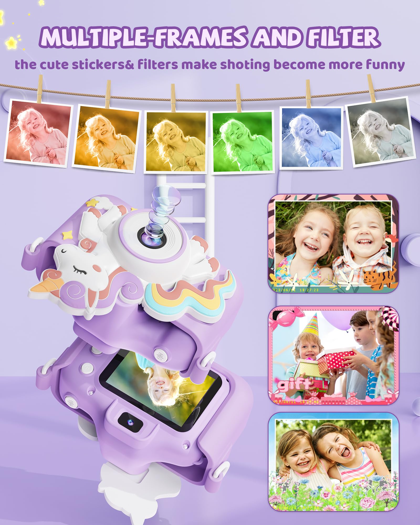 Foto 6 pulgar | Cámara Kikapabi Kids Unicorn Con Tarjeta Sd De 32 Gb Para Niños De 3 A 8 Años - Venta Internacional.
