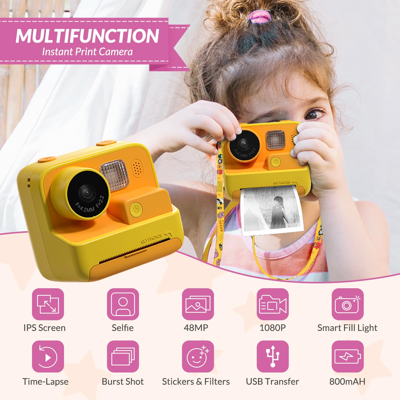 Foto 3 pulgar | Cámara Mafiti Kids Instant Print, 48 Mp, Vídeo Para Selfies Y 1080p - Venta Internacional.