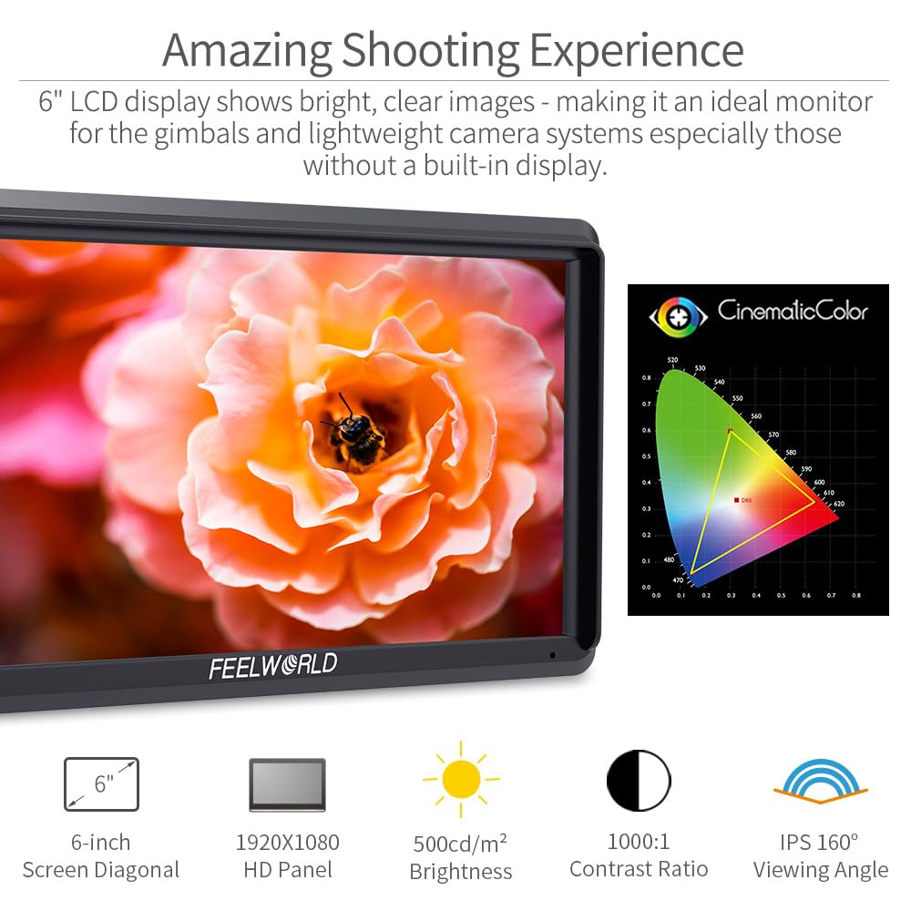 Foto 4 | Cámara Y Monitor De Campo Feelworld S55 V3 De 6 Pulgadas Fhd Con Batería - Venta Internacional.
