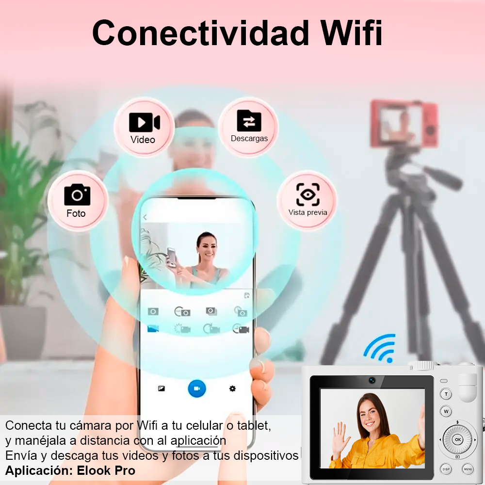 Foto 3 pulgar | Camara Digital Vak F3l 5k 2 Lentes Selfie Aro Luz Wifi 64mp
