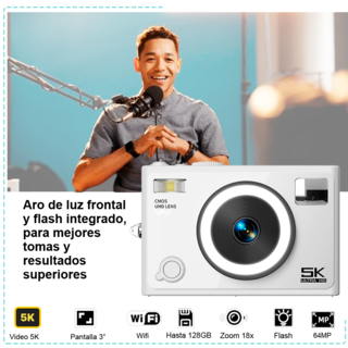 Foto 3 | Camara Digital Vak F3l 5k 2 Lentes Selfie Aro Luz Wifi 64mp