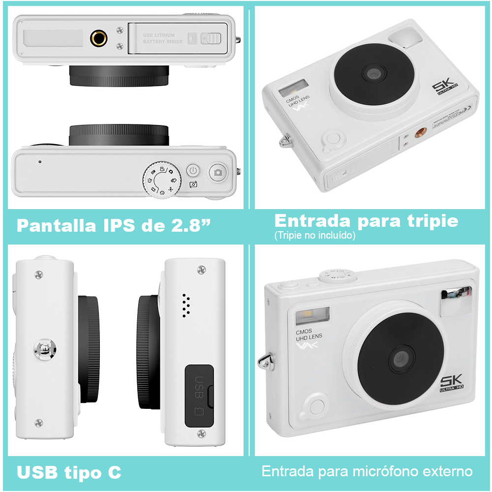 Foto 6 pulgar | Camara Digital Vak F3l 5k 2 Lentes Selfie Aro Luz Wifi 64mp