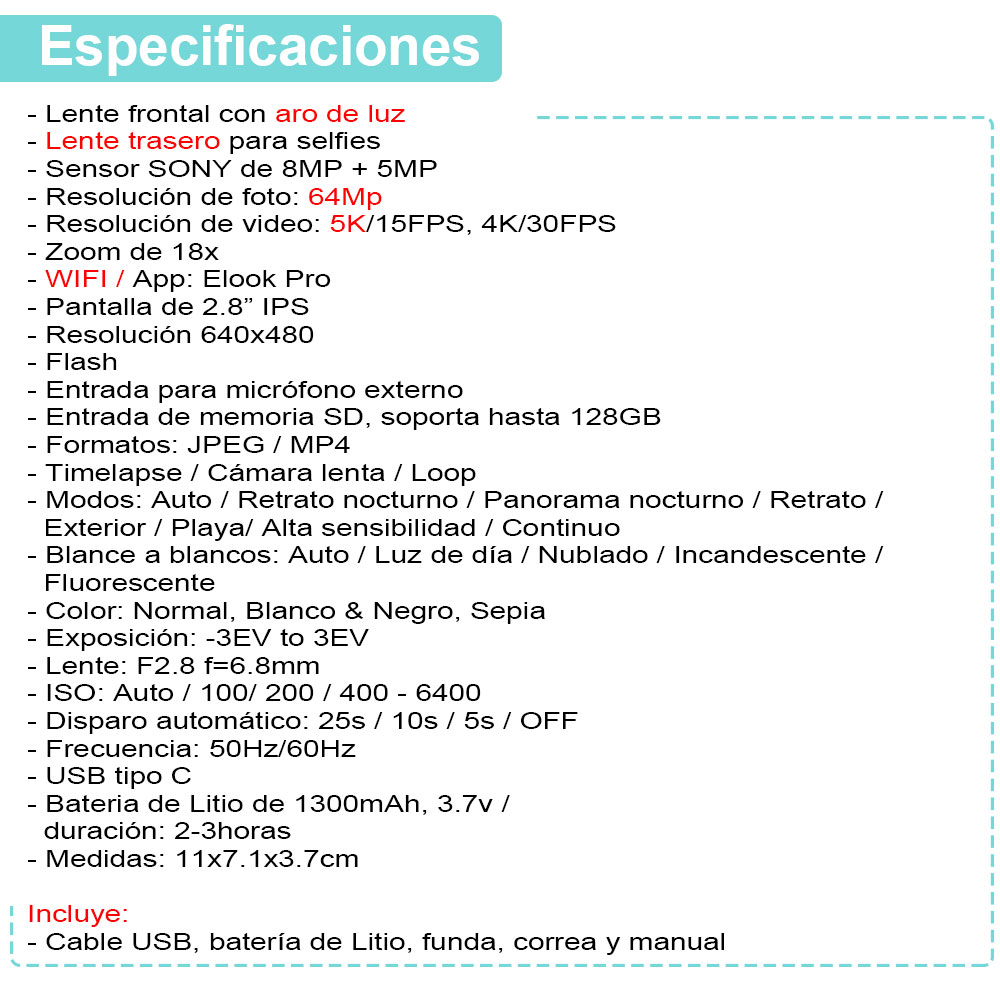 Foto 7 pulgar | Camara Digital Vak F3l 5k 2 Lentes Selfie Aro Luz Wifi 64mp