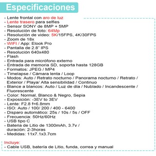 Foto 6 | Camara Digital Vak F3l 5k 2 Lentes Selfie Aro Luz Wifi 64mp