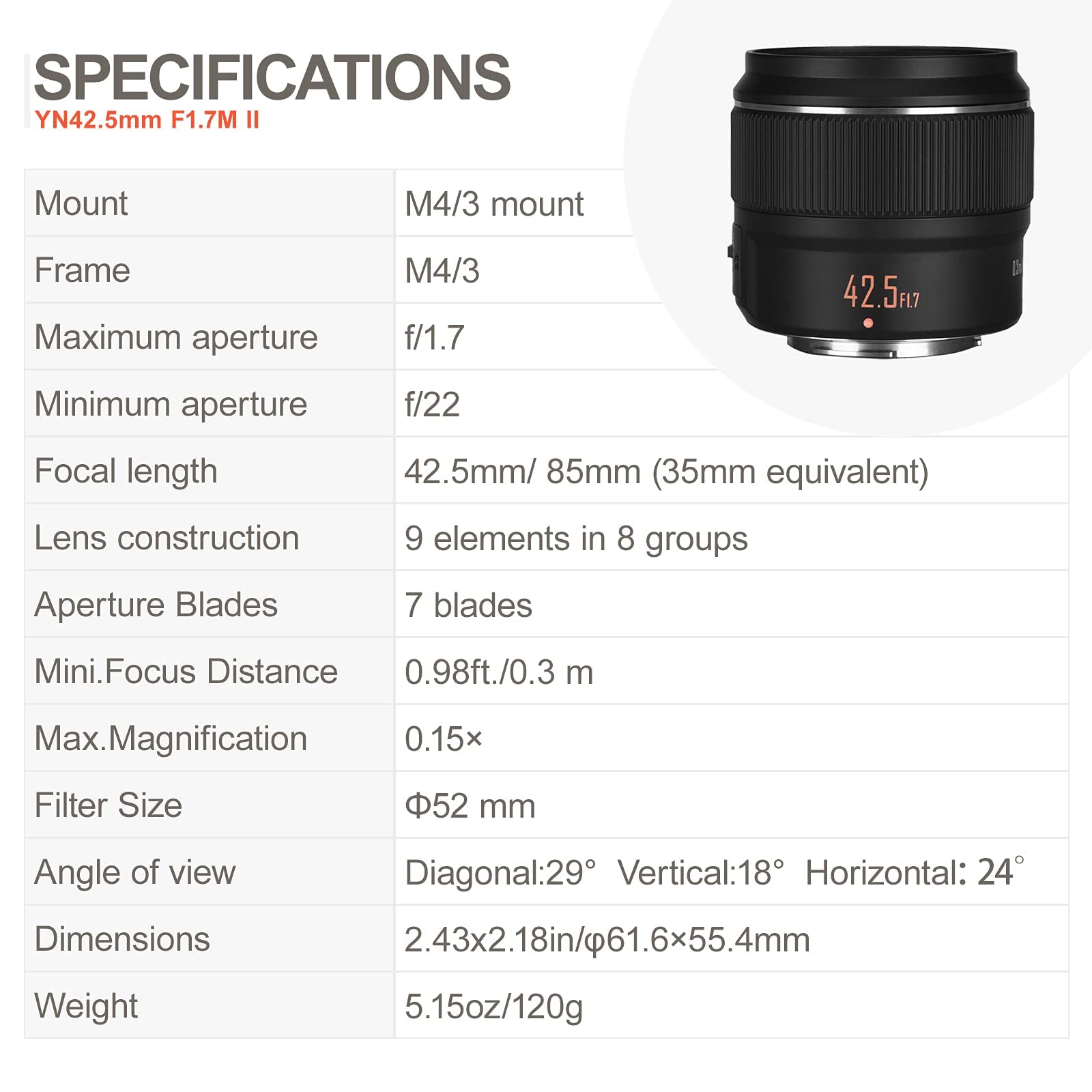 Foto 4 pulgar | Lente Yongnuo Yn42.5 Mm F1.7m Ii Con Enfoque Automático Para Micro 4/3 - Venta Internacional.