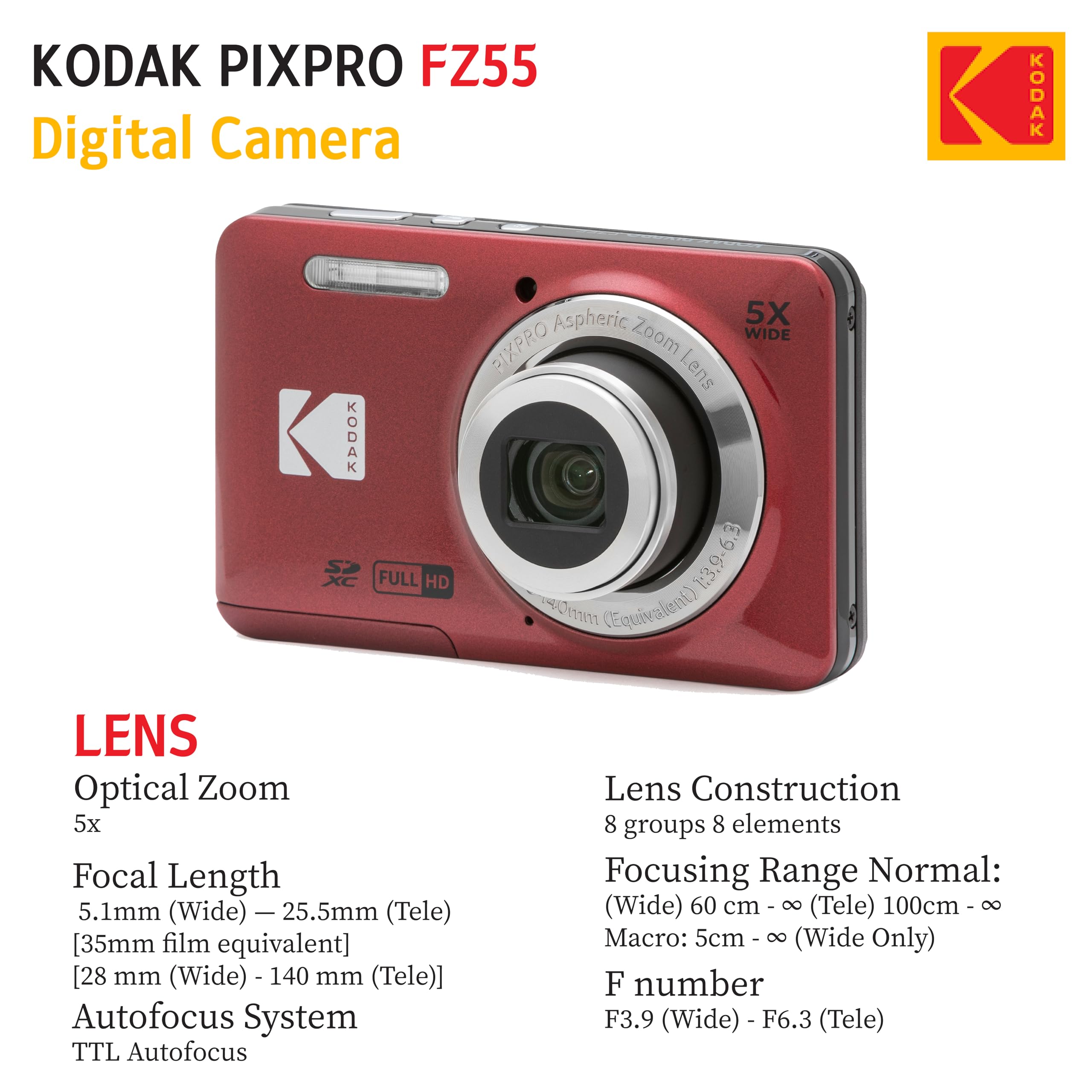 Foto 7 pulgar | Cámara Kodak Pixpro Fz55 Digital De 16 Mp Para Apuntar Y Disparar  Color Rojo - Venta Internacional.