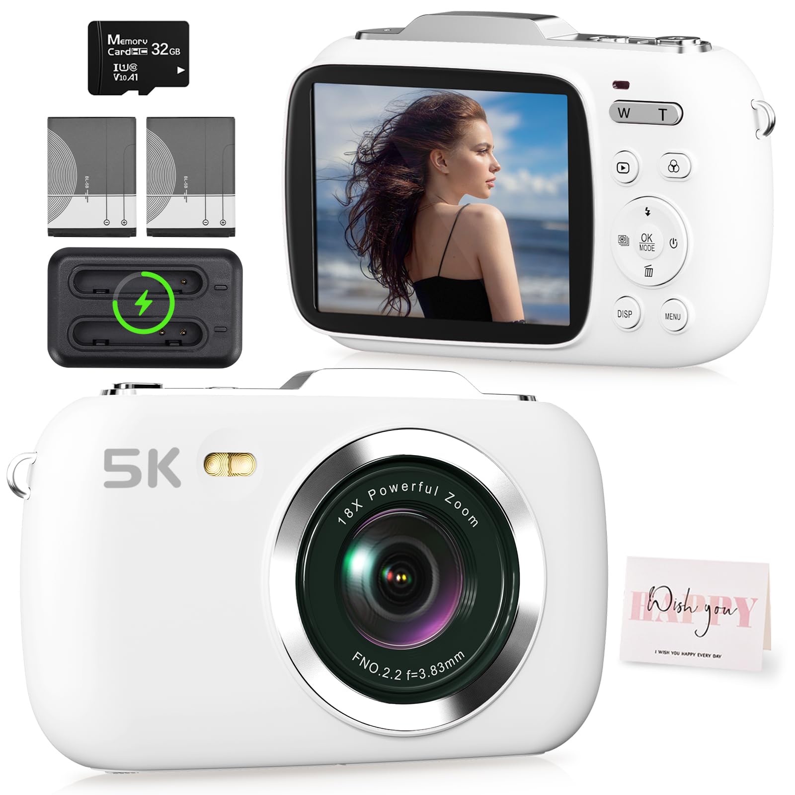 Foto 1 | Cámara Camcordy 5k Uhd De 80 Mp Con Zoom De 18x Para Vlogs  Color Blanco - Venta Internacional.