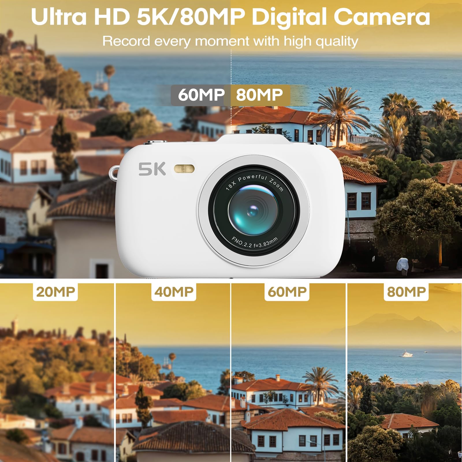 Foto 6 | Cámara Camcordy 5k Uhd De 80 Mp Con Zoom De 18x Para Vlogs  Color Blanco - Venta Internacional.