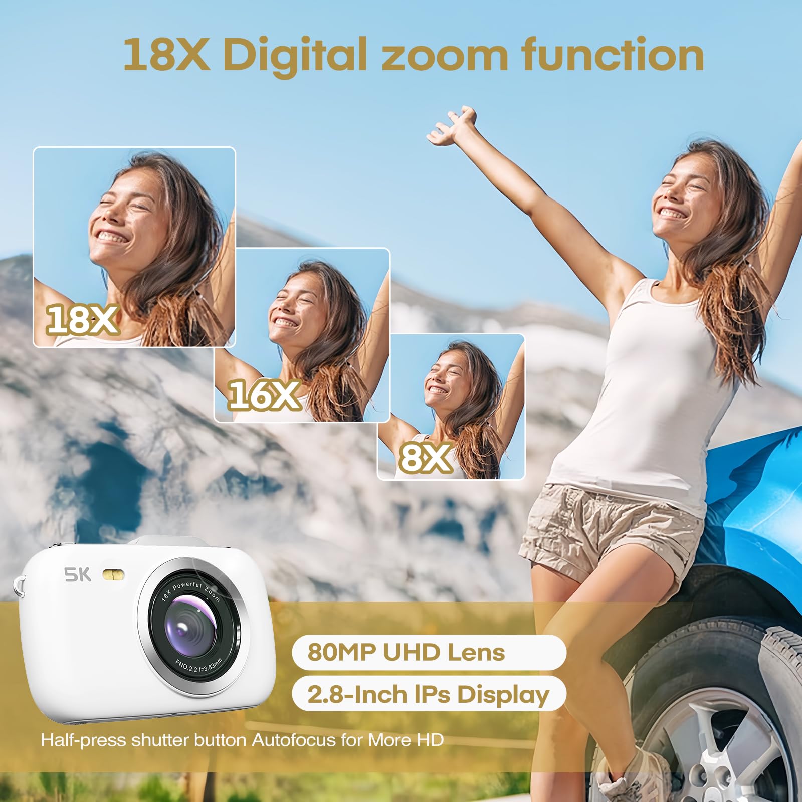 Foto 8 pulgar | Cámara Camcordy 5k Uhd De 80 Mp Con Zoom De 18x Para Vlogs  Color Blanco - Venta Internacional.