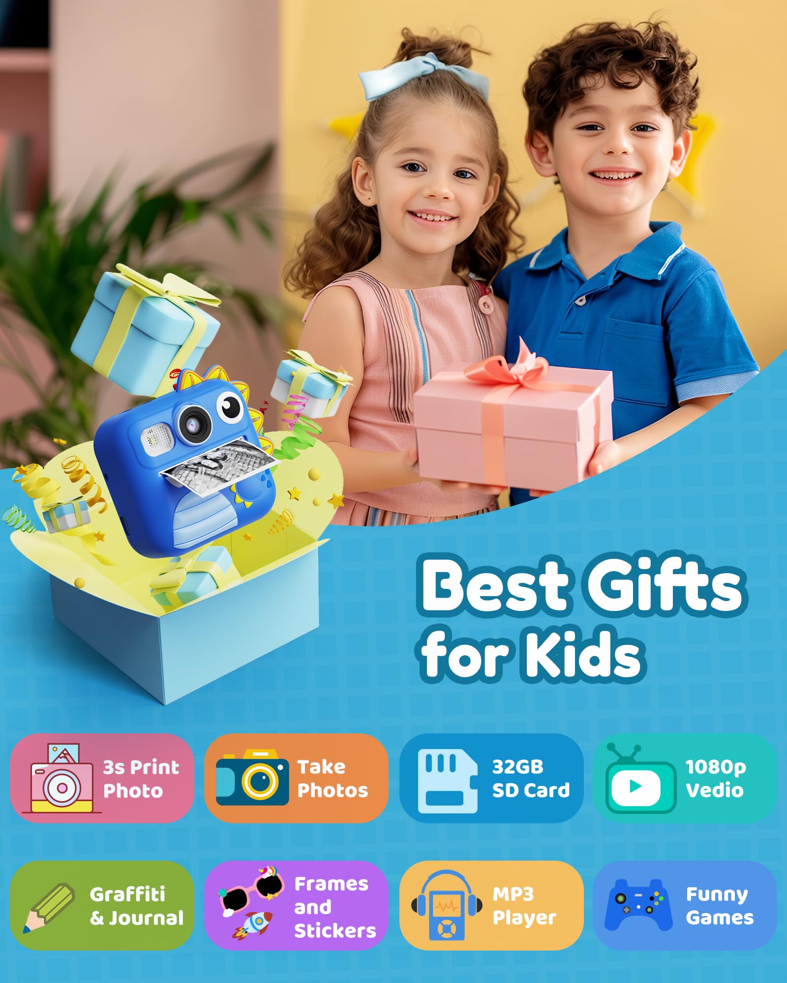 Foto 2 | Cámara Infantil Kokodi Instant Print De 3 A 12 Años Con Sd De 32 Gb  Color Azul - Venta Internacional.