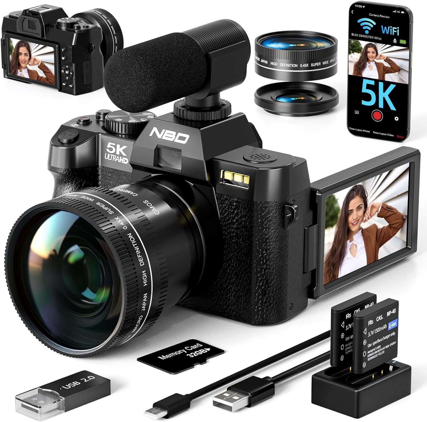 Foto 1 | Cámara Digital Nbd 5k  48 Mp  Enfoque Automático  Vlogs  Vídeo  32 Gb  Negra - Venta Internacional.
