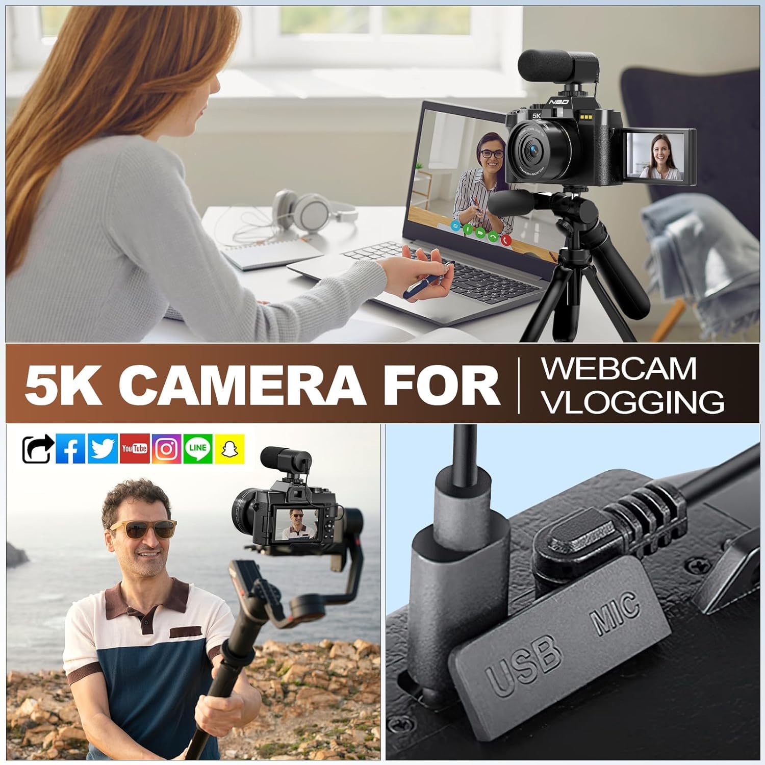 Foto 5 | Cámara Digital Nbd 5k  48 Mp  Enfoque Automático  Vlogs  Vídeo  32 Gb  Negra - Venta Internacional.