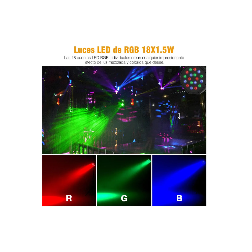 Foto 4 pulgar | Cañón De Leds Rgb Audiorítmico Dmx Multicolor 18x1