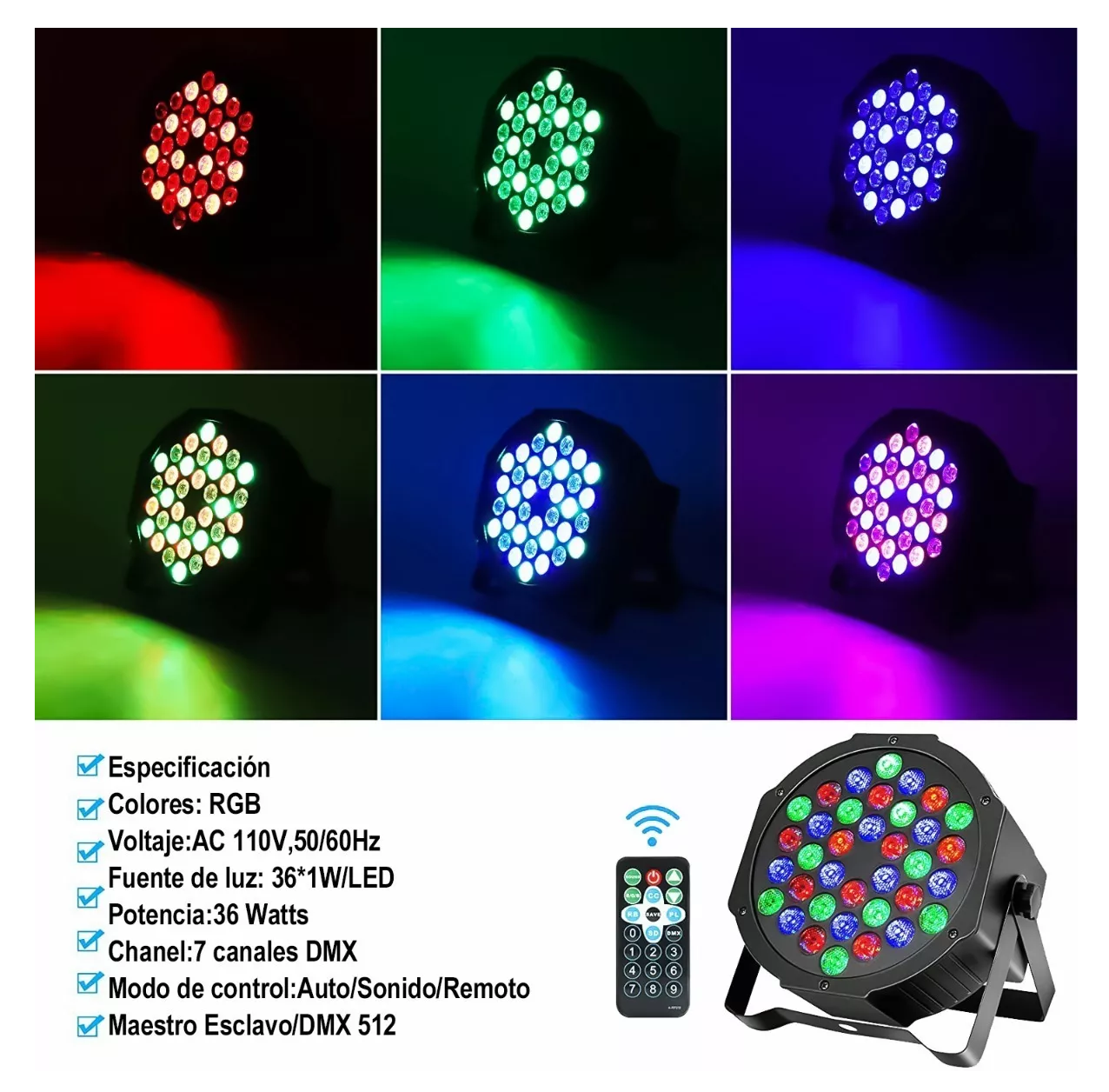 Foto 5 pulgar | Cañón de Luces Led Belug para Fiestas Multicolor color Negro 2 Piezas