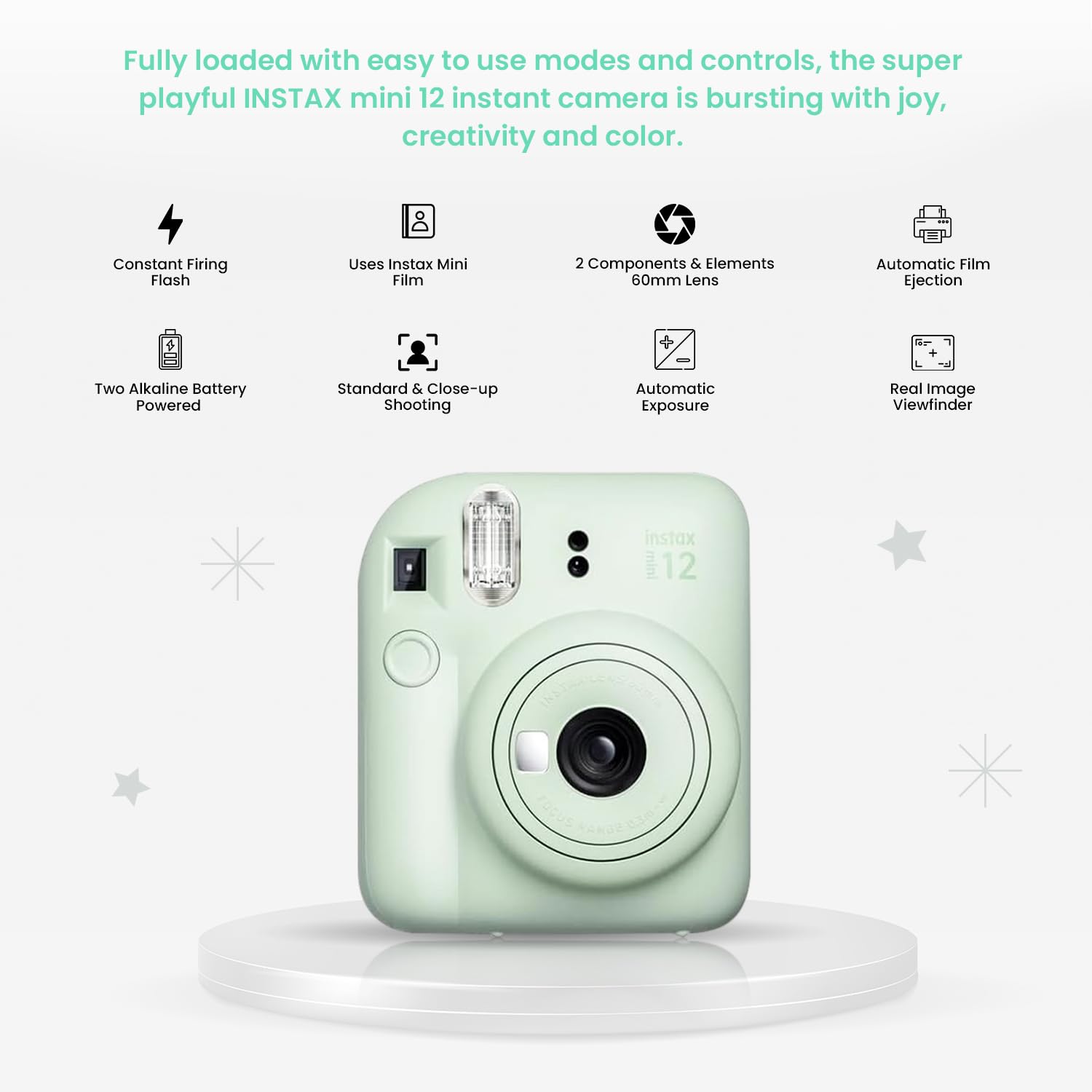 Foto 2 | Paquete De Inicio De Cámara Instantánea Fujifilm Mini 12 Con Película Y Murciélago - Venta Internacional.