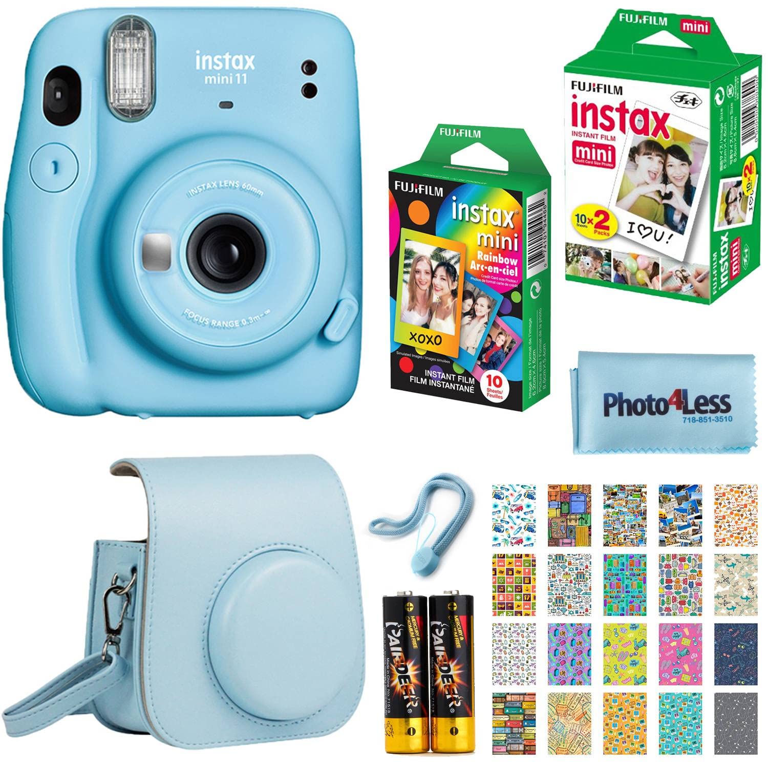 Foto 2 pulgar | Cámara Fujifilm Instax Mini 11 Azul Cielo Con Película Y Funda - Venta Internacional.