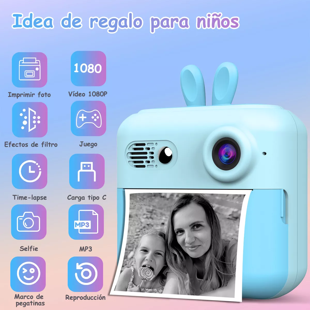 Foto 4 pulgar | Cámara Con Impresión Instantánea 1080p Eo Safe Imports Esi-15393 Azul