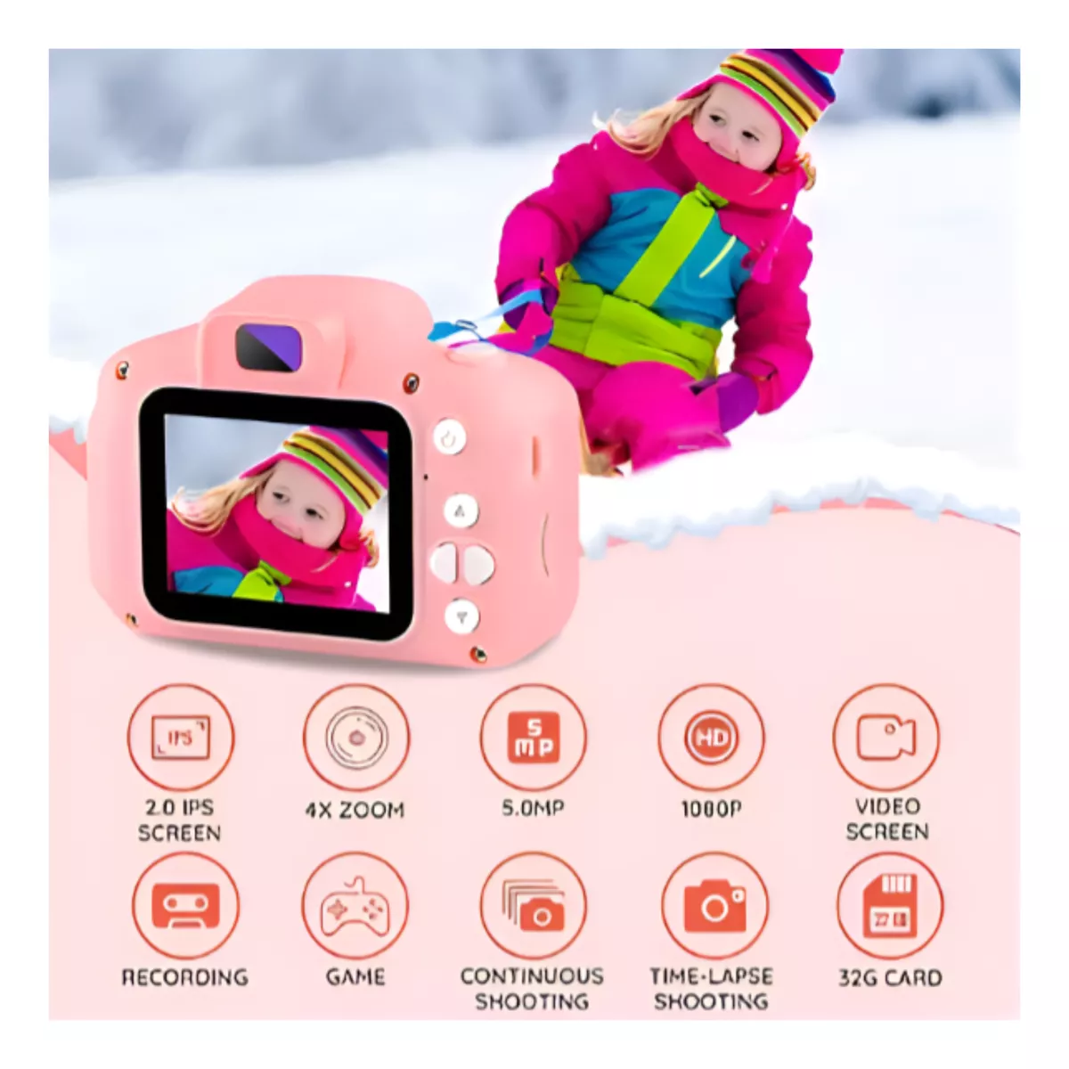 Foto 4 pulgar | Cámara Digital Infantil Rosa