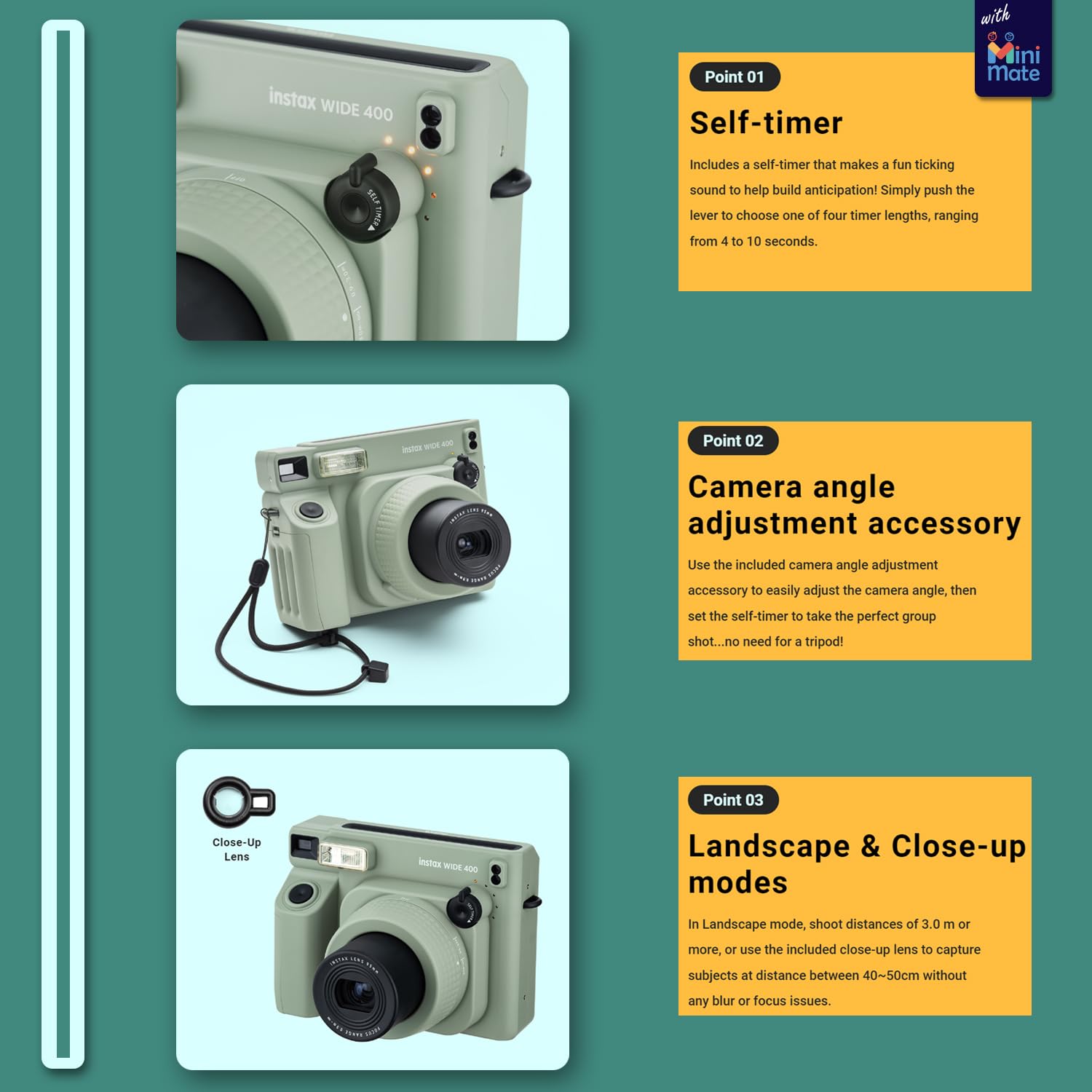 Foto 5 pulgar | Cámara Instantánea Fujifilm Instax Wide 400 Green +bundle - Venta Internacional.
