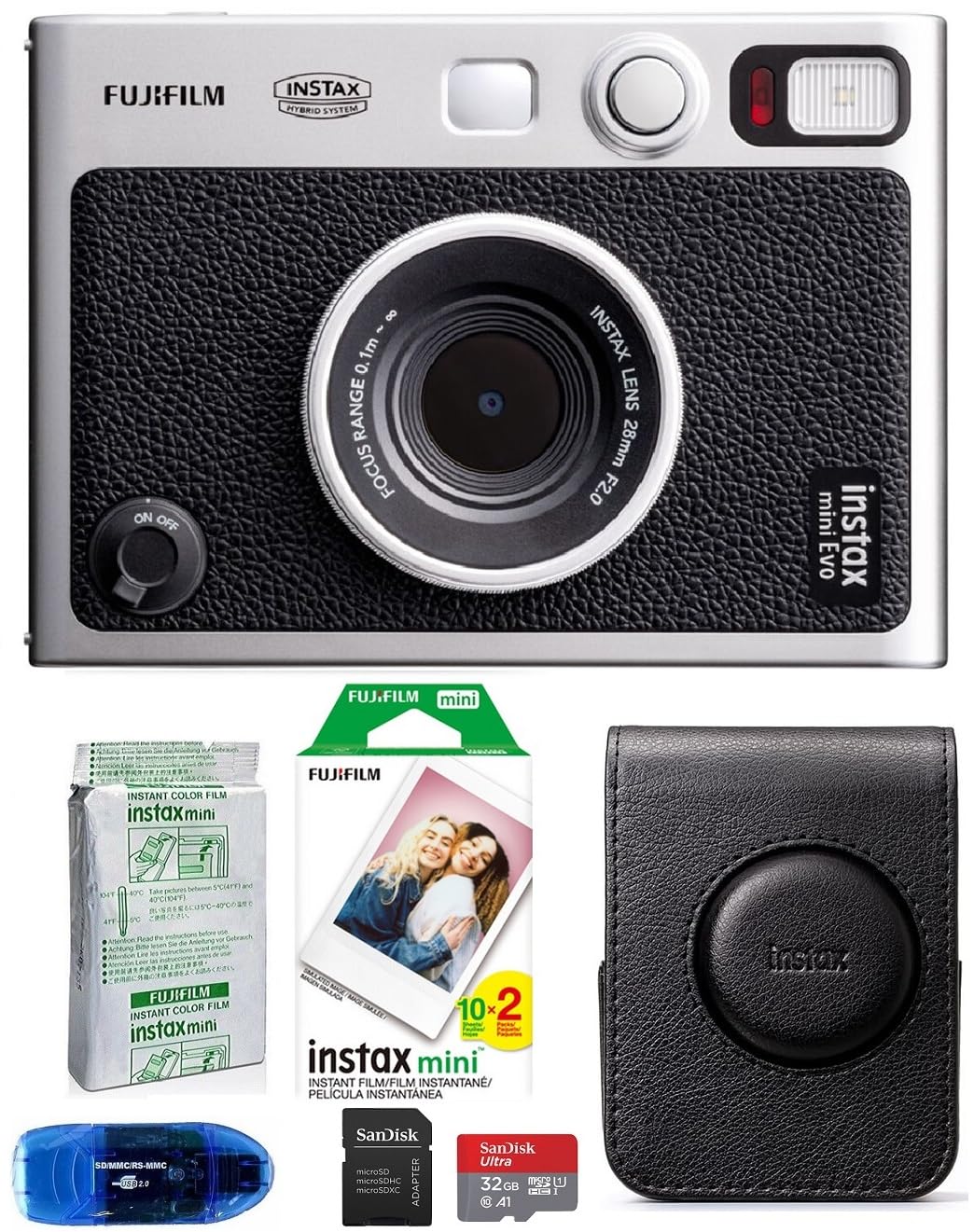 Foto 2 pulgar | Cámara Fujifilm Instax Mini Evo Hybrid Negra Con Funda Y Película - Venta Internacional.