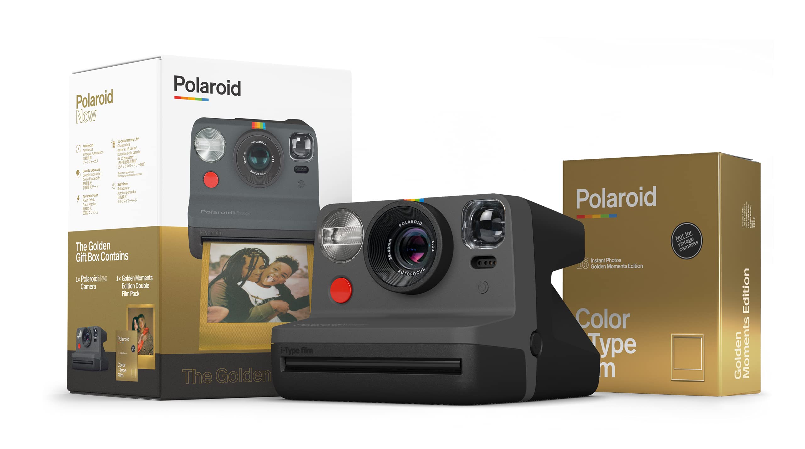 Foto 2 pulgar | Cámara Instantánea Polaroid Now Black I-type Con Caja De Regalo Dorada - Venta Internacional.