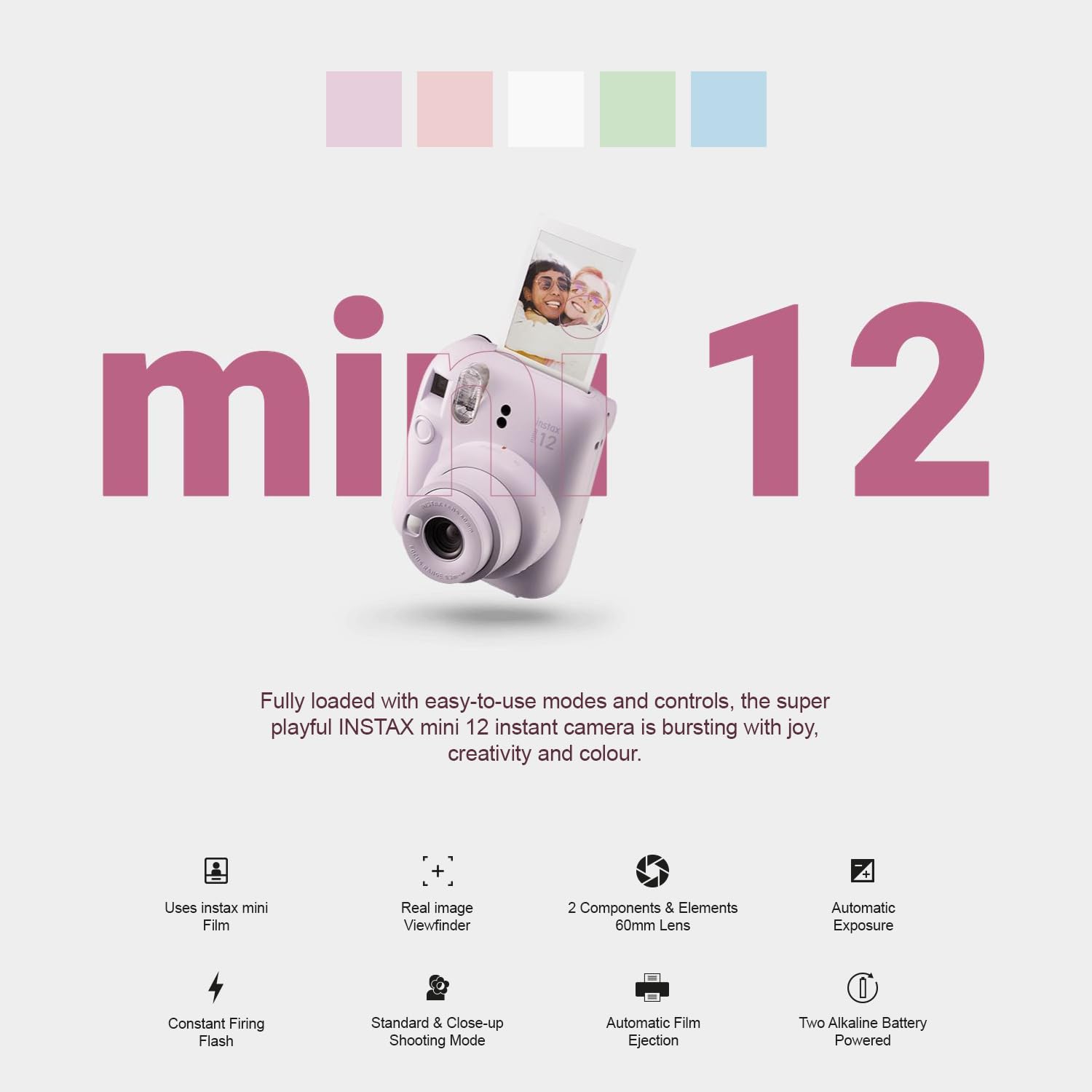 Foto 2 | Cámara Instantánea Fujifilm Instax Mini 12 Con Funda Y Película, Color Azul Pastel - Venta Internacional.