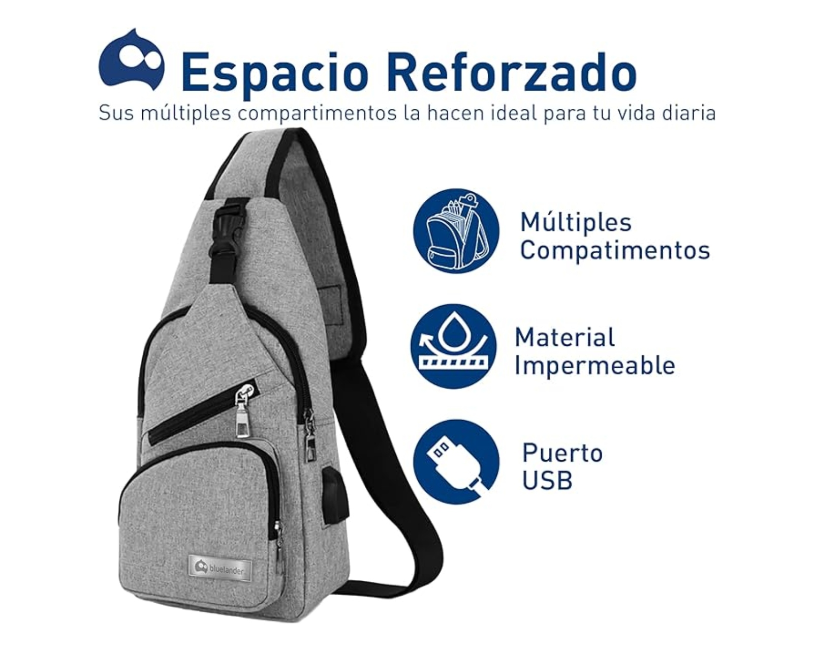 Foto 3 pulgar | Mochila Cruzada  Bluelander Antirrobo Color Gris Impermeable