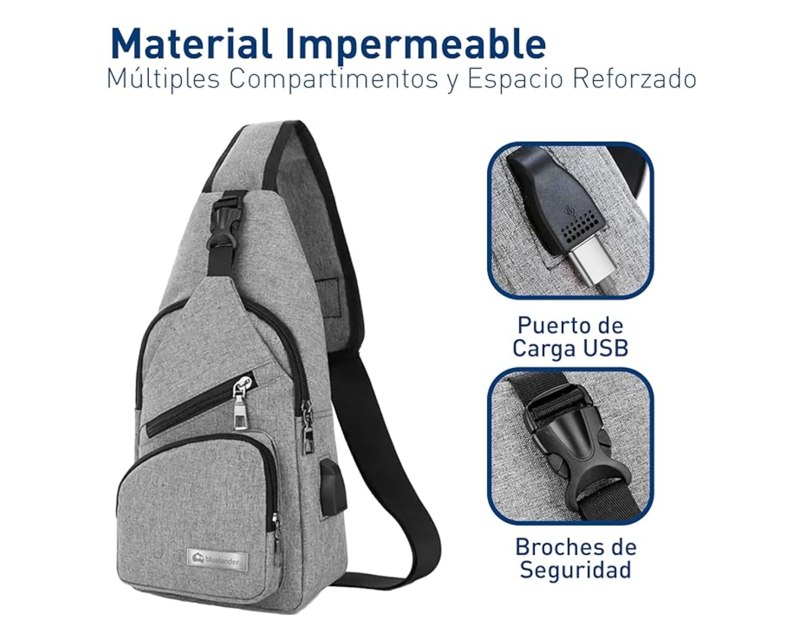 Foto 4 pulgar | Mochila Cruzada  Bluelander Antirrobo Color Gris Impermeable