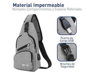 Foto 3 | Mochila Cruzada Bluelander Antirrobo Color Gris Impermeable