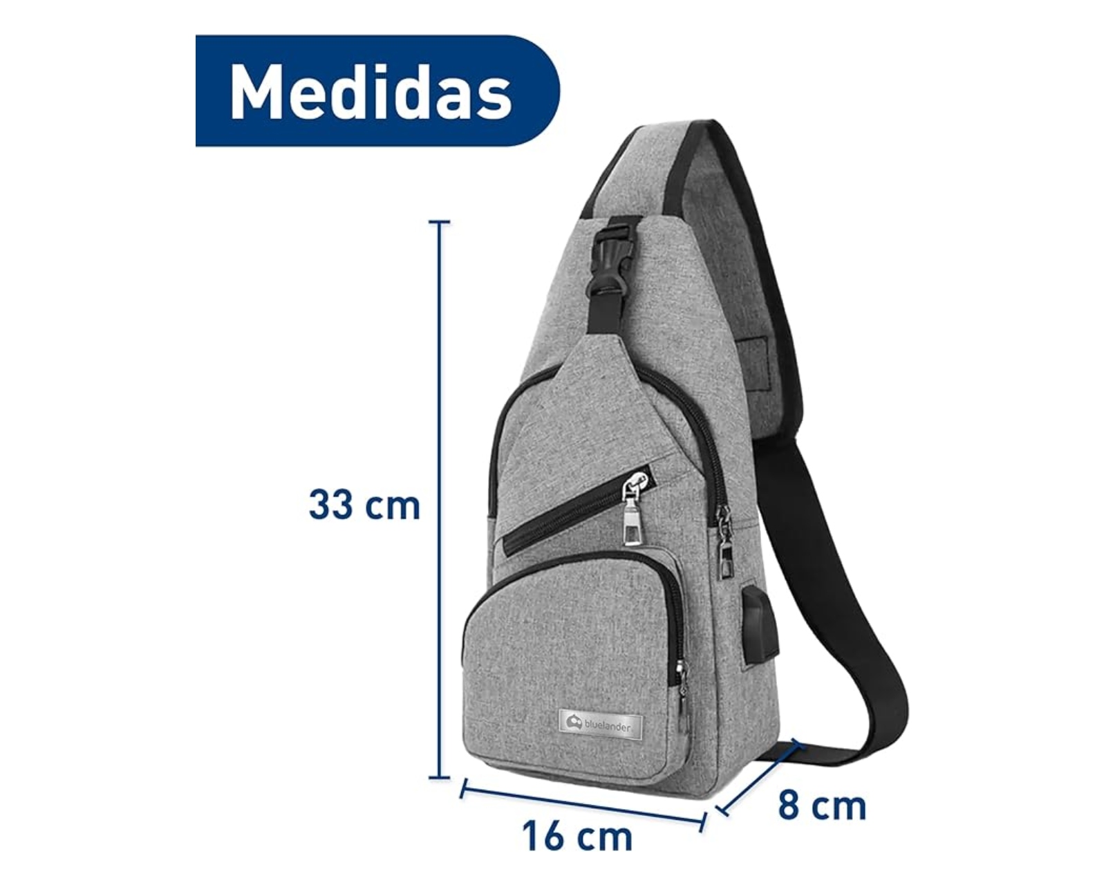 Foto 5 pulgar | Mochila Cruzada  Bluelander Antirrobo Color Gris Impermeable