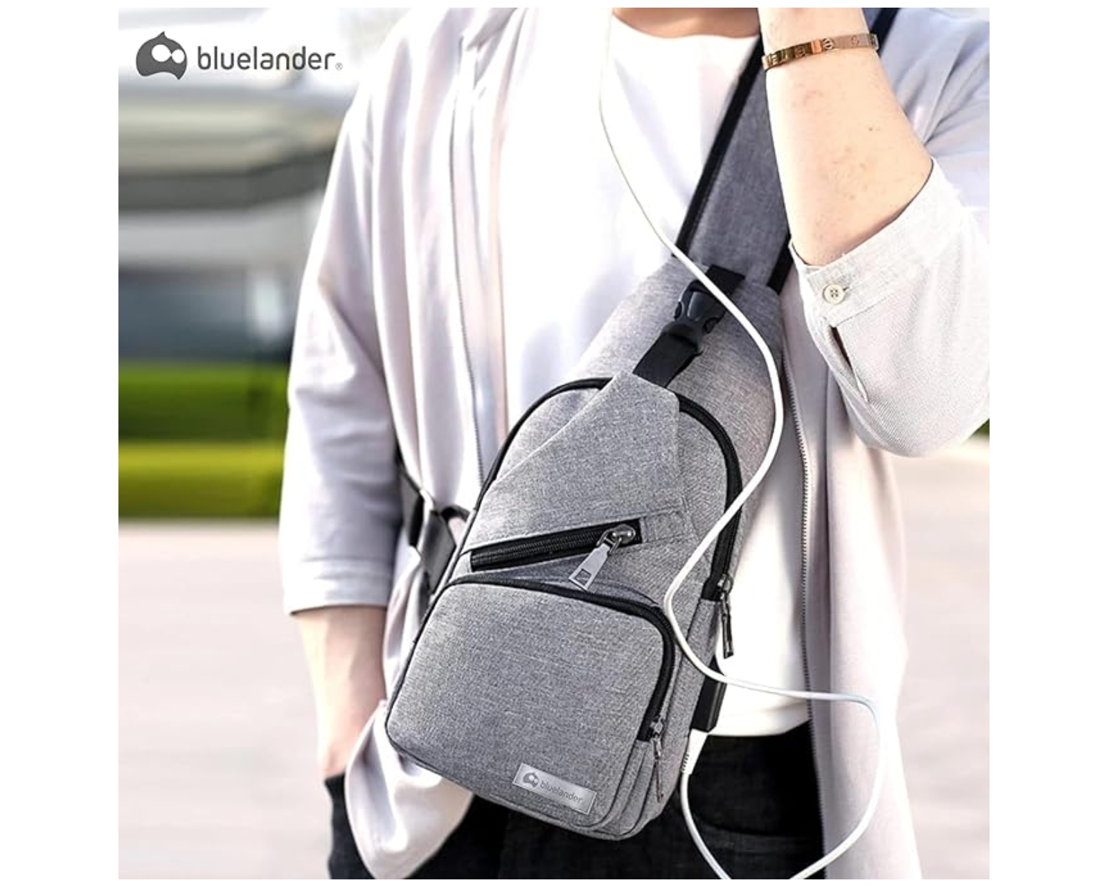 Foto 8 pulgar | Mochila Cruzada  Bluelander Antirrobo Color Gris Impermeable