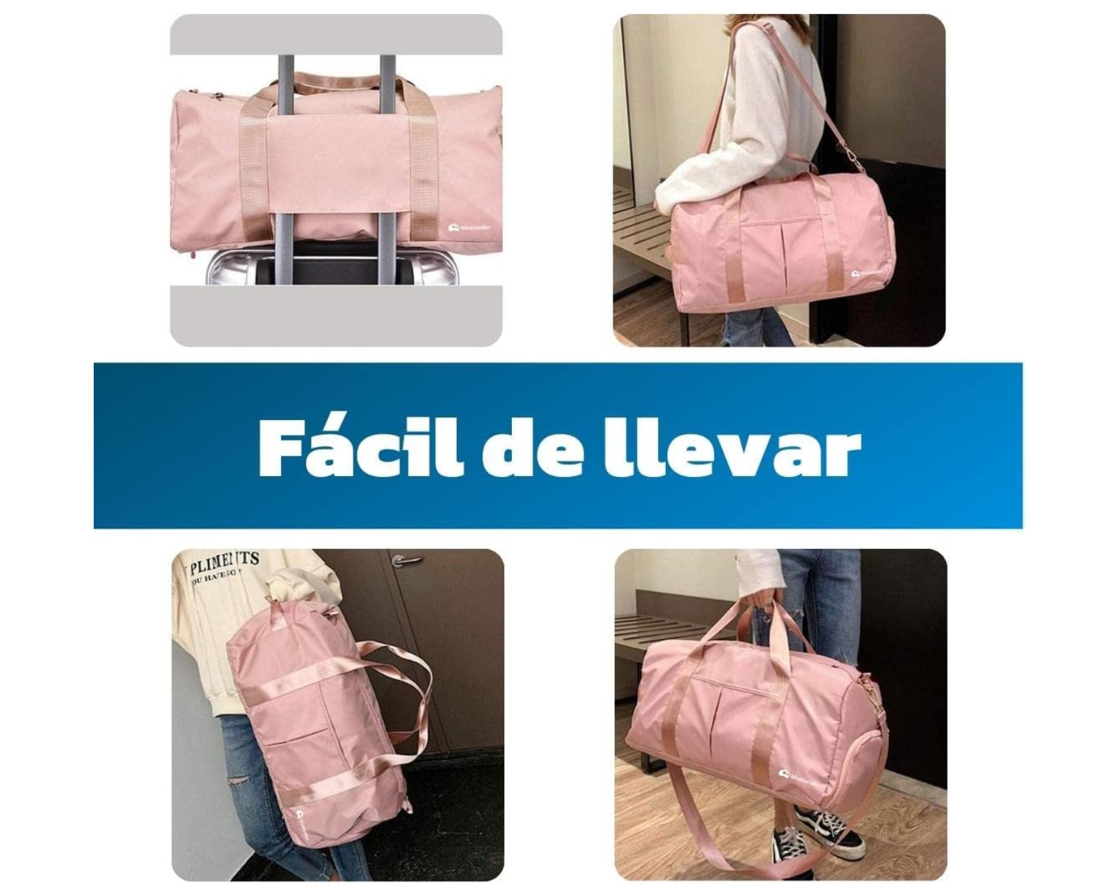 Foto 7 | Maleta Deportiva Bluelander Para Gimnasio Color Rosa Con Bolsillo Impermeable Resistente Correa Ajustable