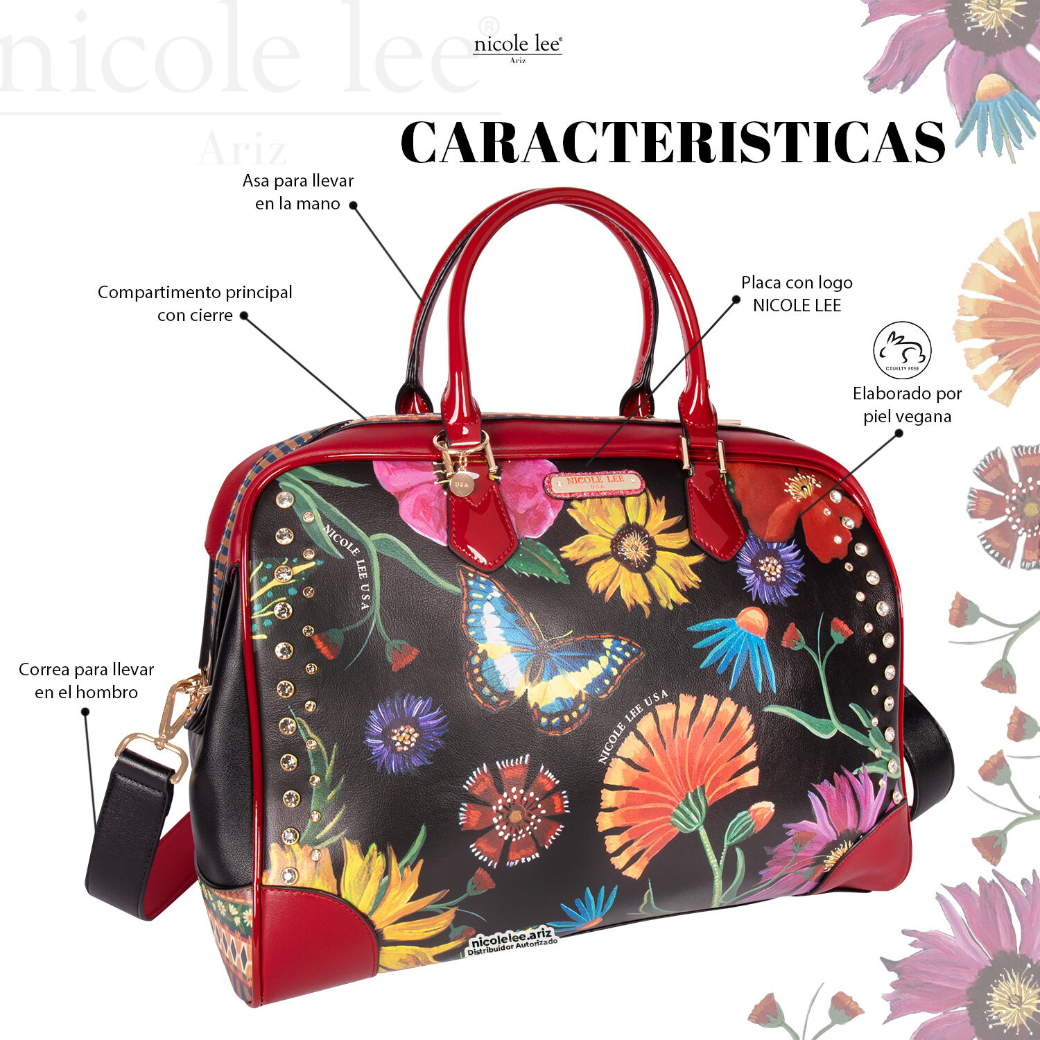 Foto 2 | Maleta De Mano Viaje Marca Nicole Lee Weekender Butter-flower Black