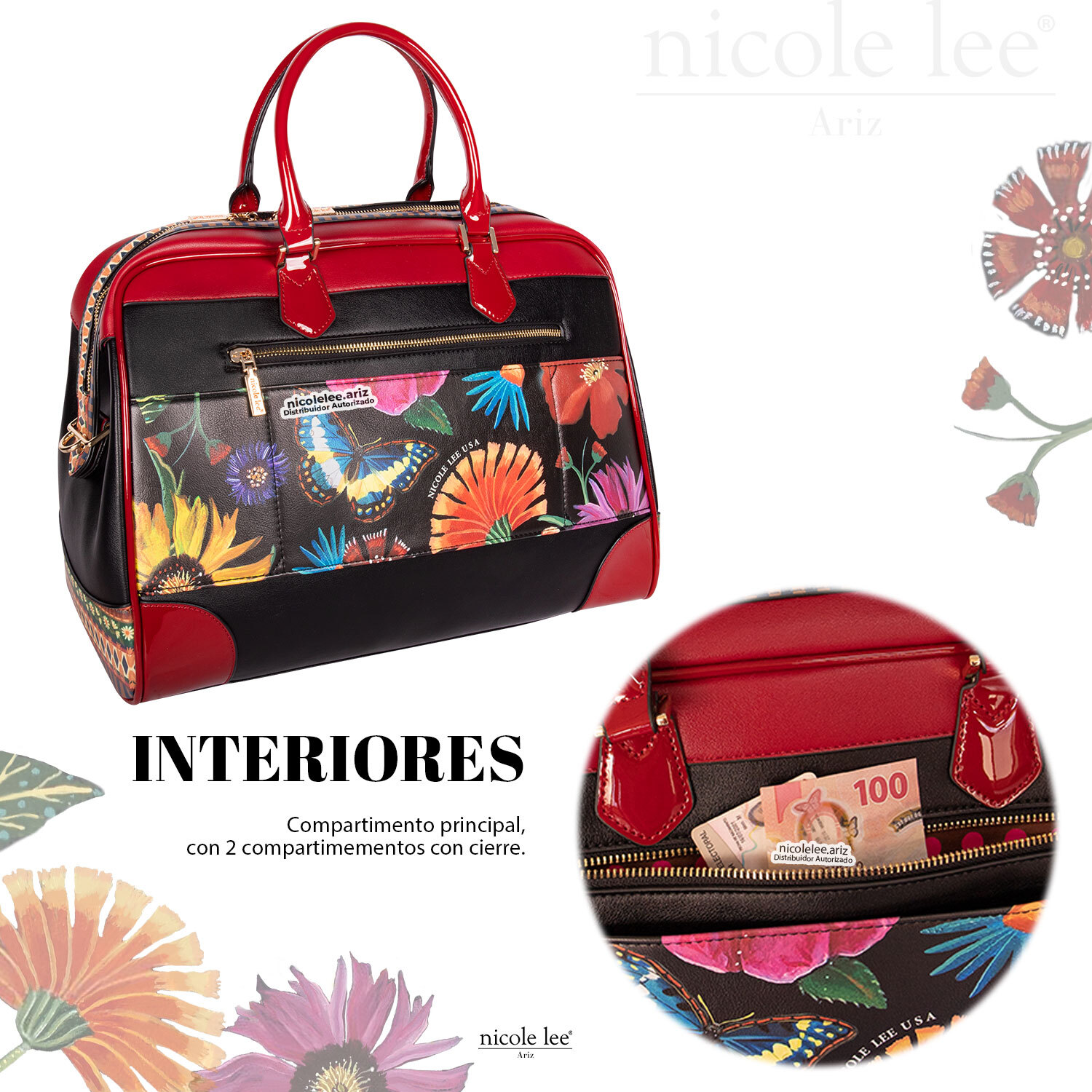 Foto 5 pulgar | Maleta De Mano Viaje Marca Nicole Lee Weekender Butter-flower Black