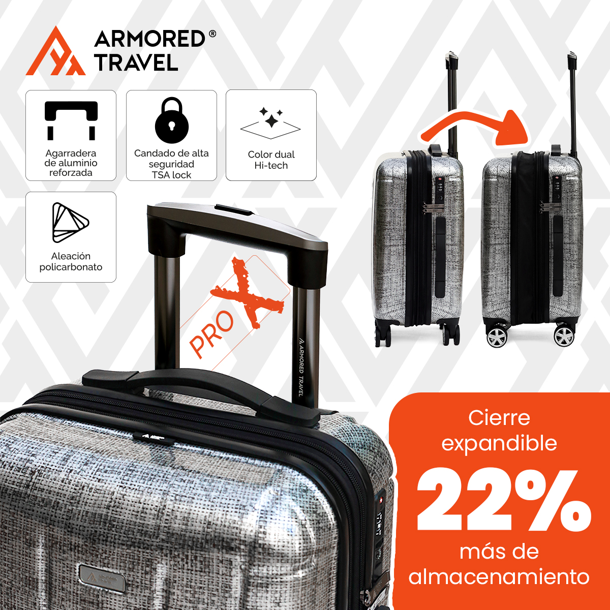 Foto 5 | Maleta con Ruedas Armored Travel Gris de 20"