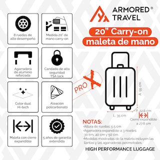Foto 2 | Maleta de Viaje Armored Travel ProX Dark Negro Carry On 20'' 10kg de Policarbonato