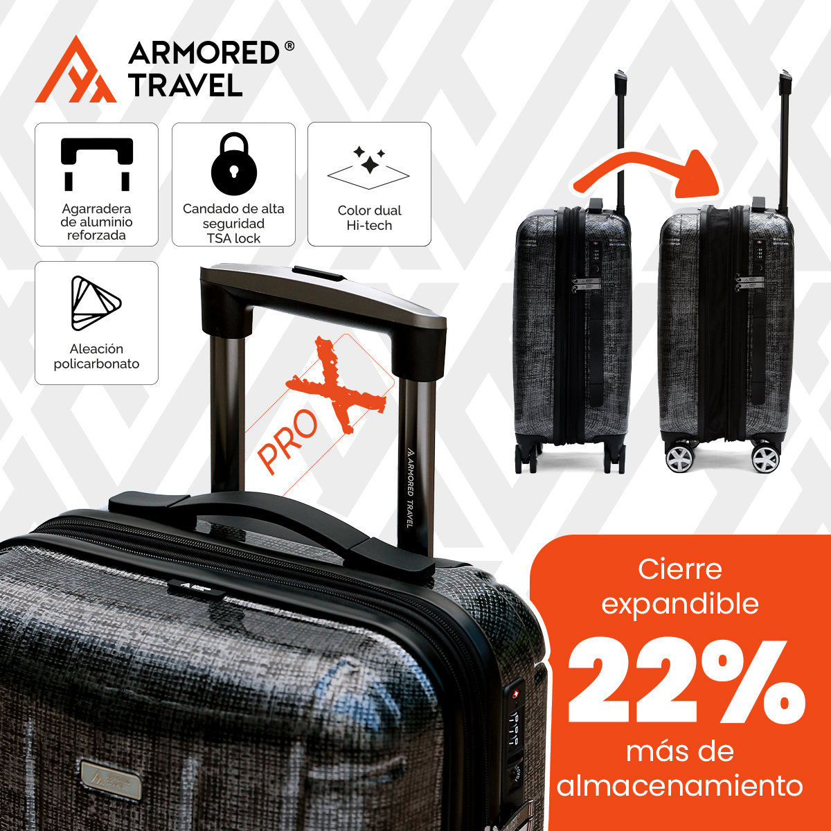 Foto 6 pulgar | Maleta de Viaje Armored Travel ProX Dark Negro Carry On 20'' 10kg de Policarbonato
