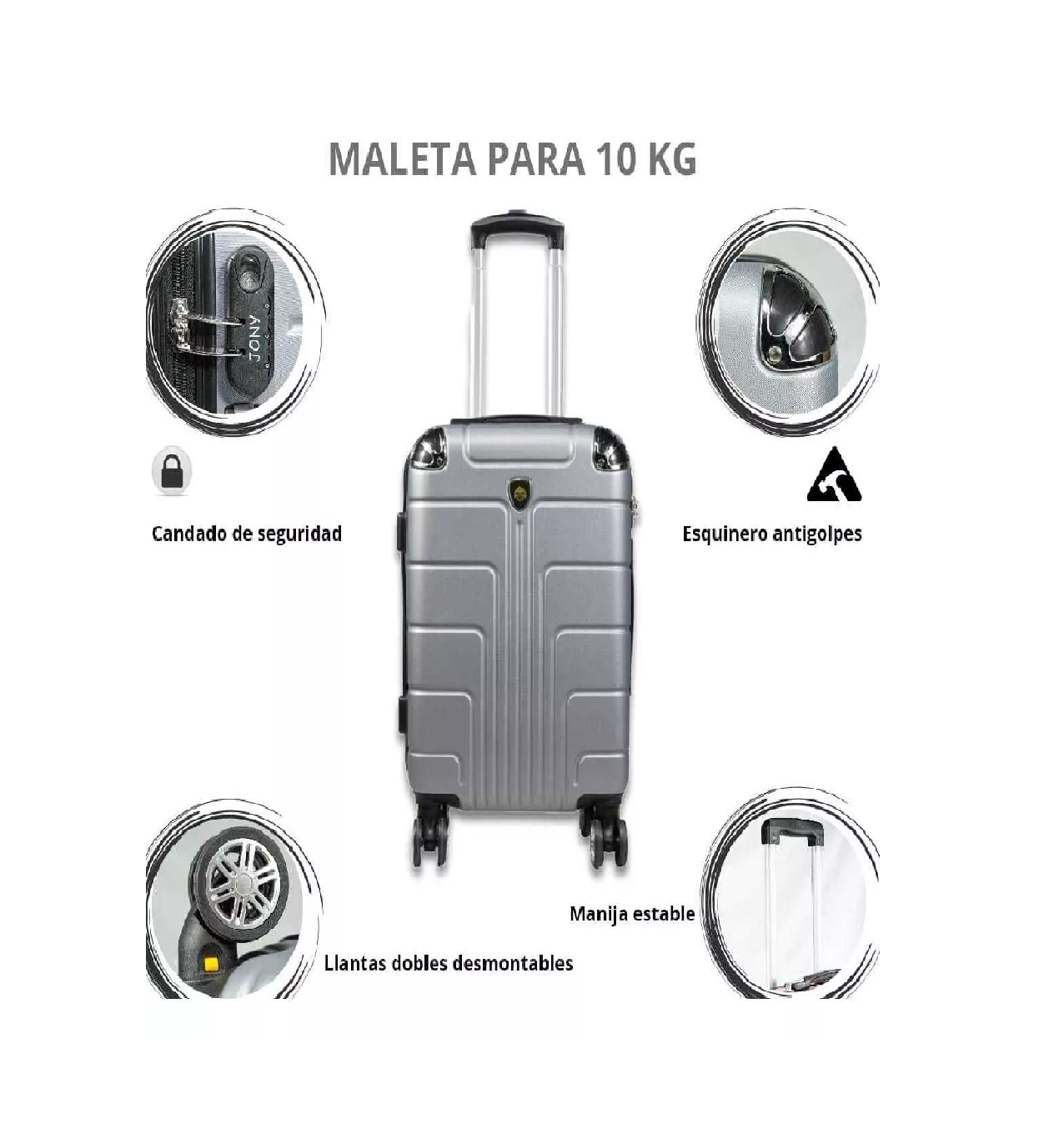 Foto 4 pulgar | Maleta Belug Plateada para 10 kg con Candado de Seguridad