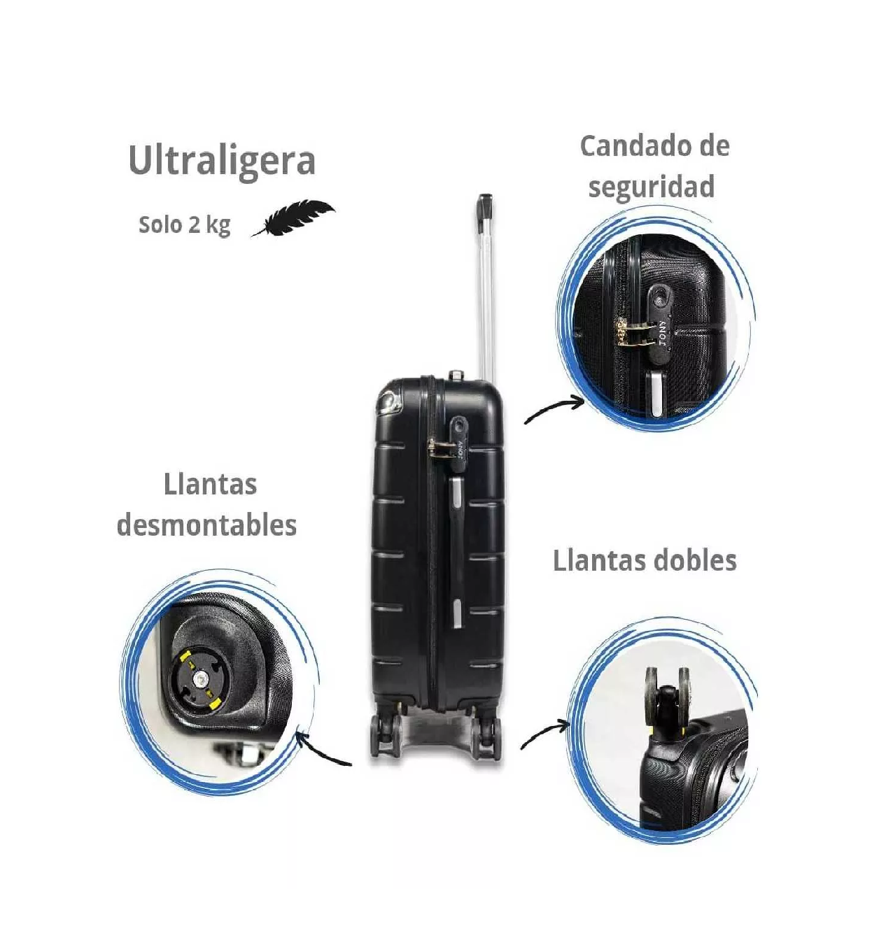 Foto 4 pulgar | Maleta Belug Negra para 10 kg con Candado de Seguridad