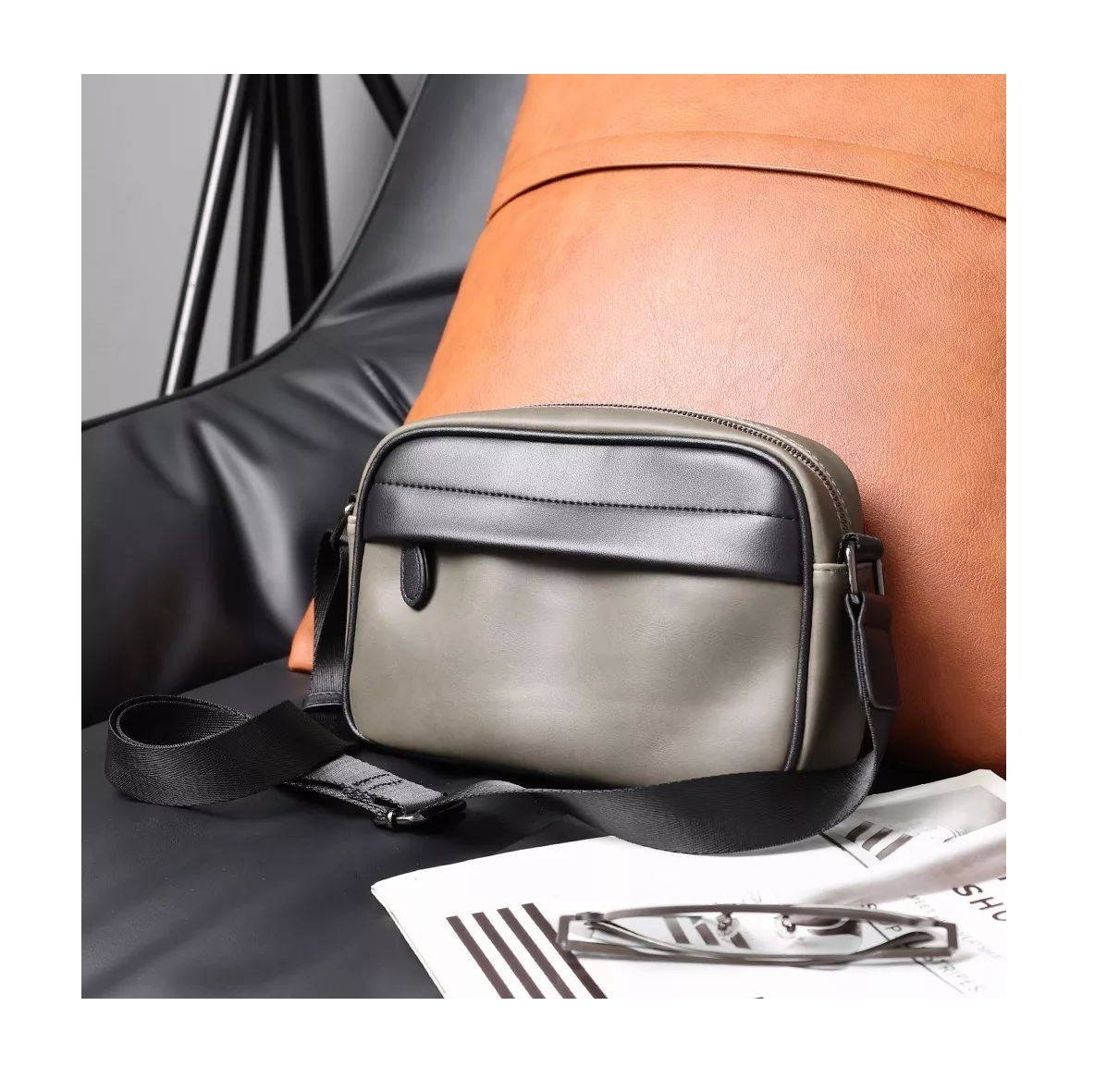 Foto 5 pulgar | Bolso Crossbody De Cuero De Hombre, Bolso De Hombro Color Verde