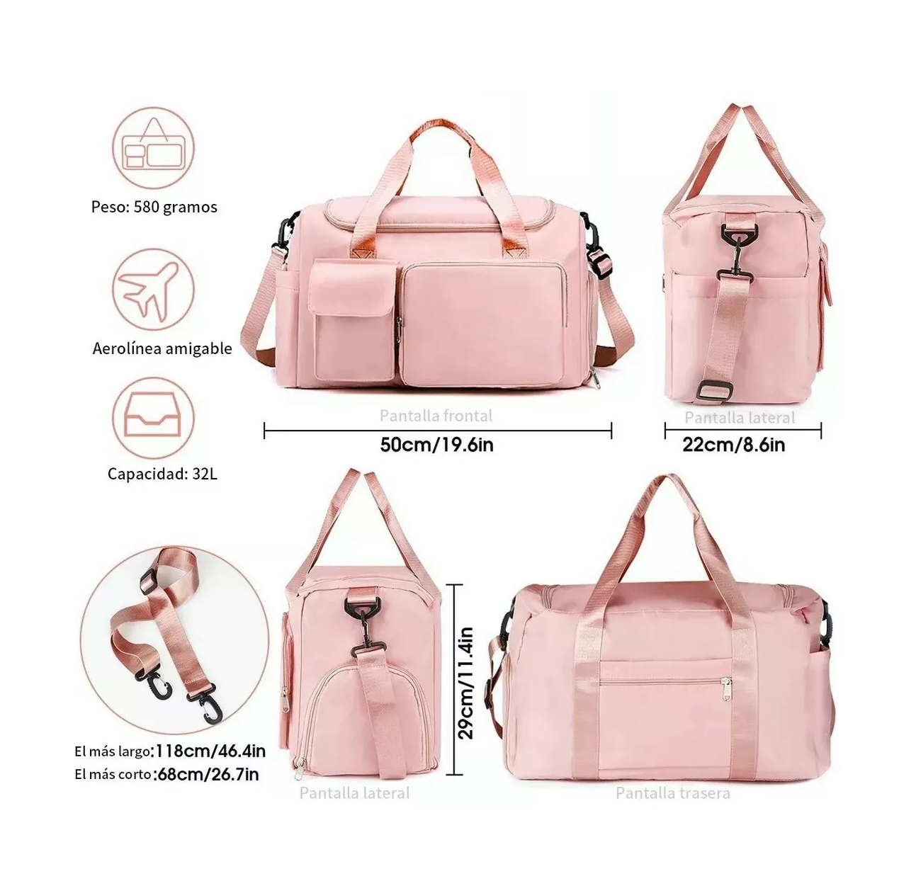 Foto 4 pulgar | Maleta Mochila Gym Deportiva Fitness Bag De Viaje Mujer, Rosa