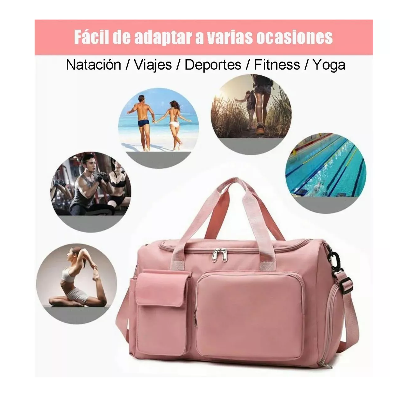 Foto 5 pulgar | Maleta Mochila Gym Deportiva Fitness Bag De Viaje Mujer, Rosa