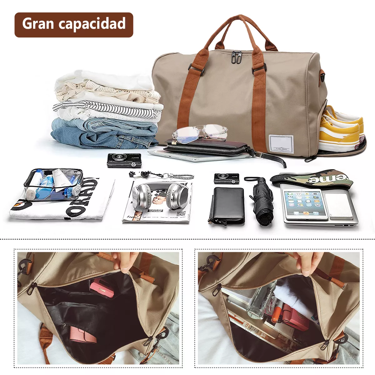 Foto 2 | Bolsa De Maleta Deportiva Mochila De Viaje Gimnasio Eo Safe Imports Esi-9969 Beige