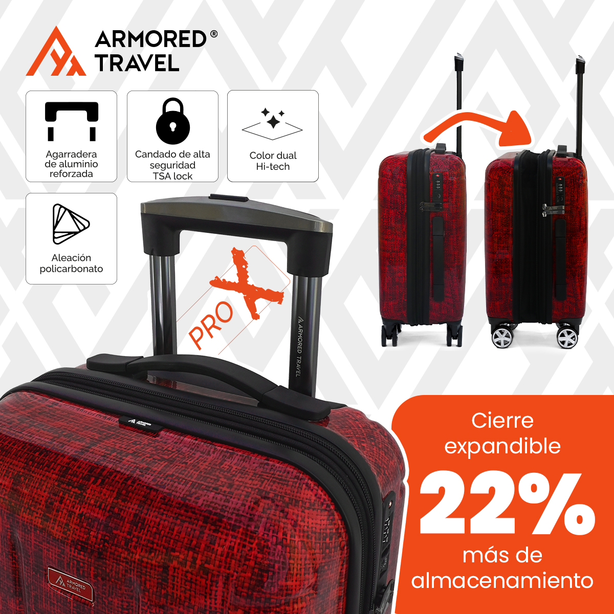 Foto 5 | Maleta De Mano Carry On 20'' Policarbonato Armored Travel Rojo Marte Pro-x